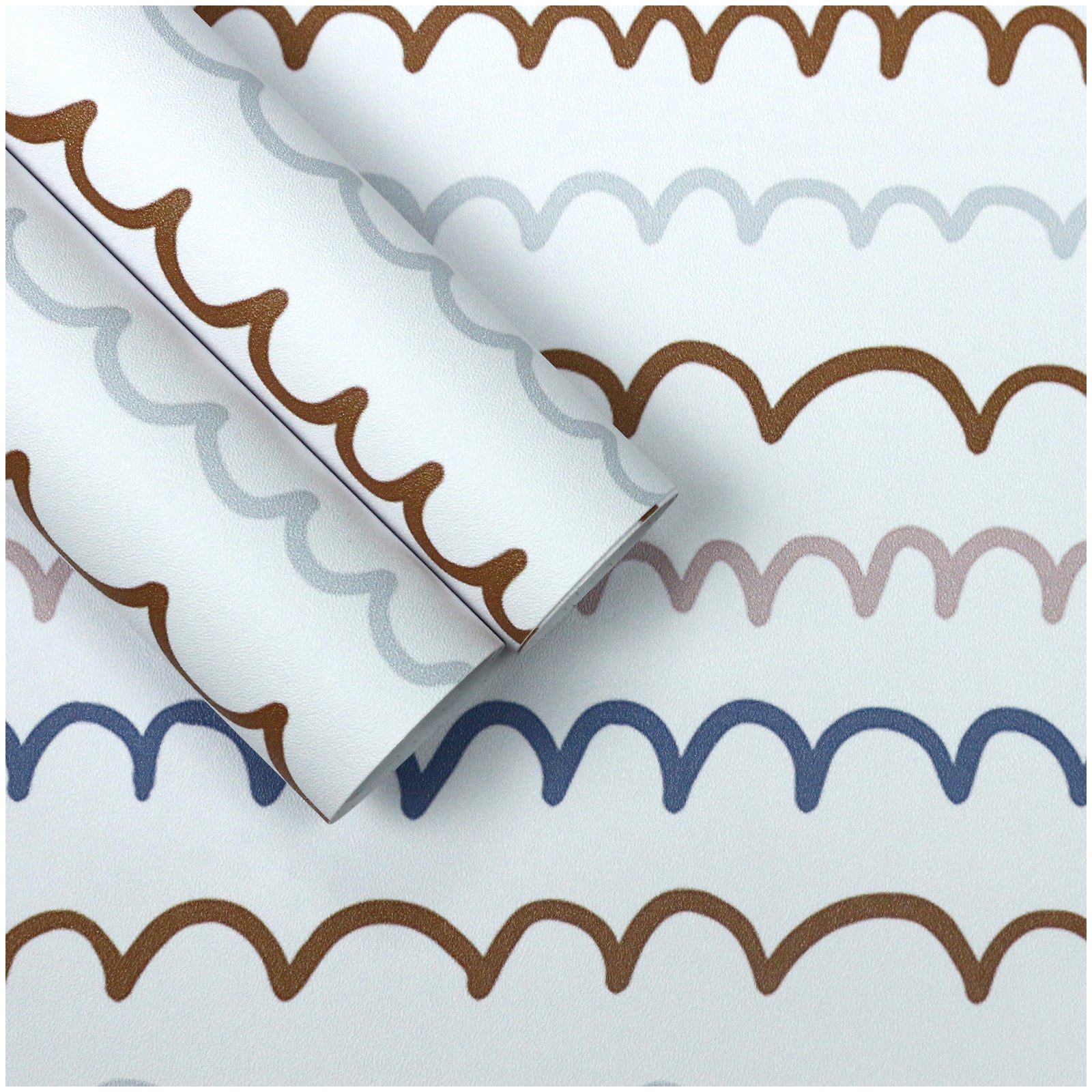 HaokHome Wallpaper Peel and Stick Geometric Wave Pattern Brown/Blue/Pink Minimalist Wall Decor Removable Mural for Kids' Room & Nursery