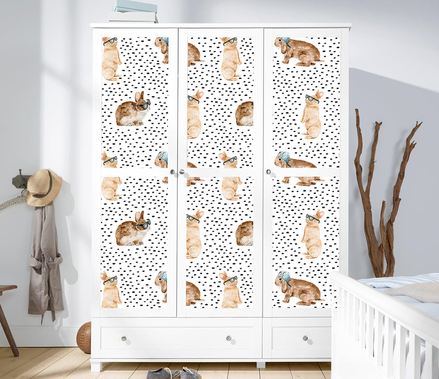 HaokHome Wallpaper Peel and Stick Kids' Room Bunny with Glasses Watercolor Wall Decor Removable Mural for Nursery & Playroom