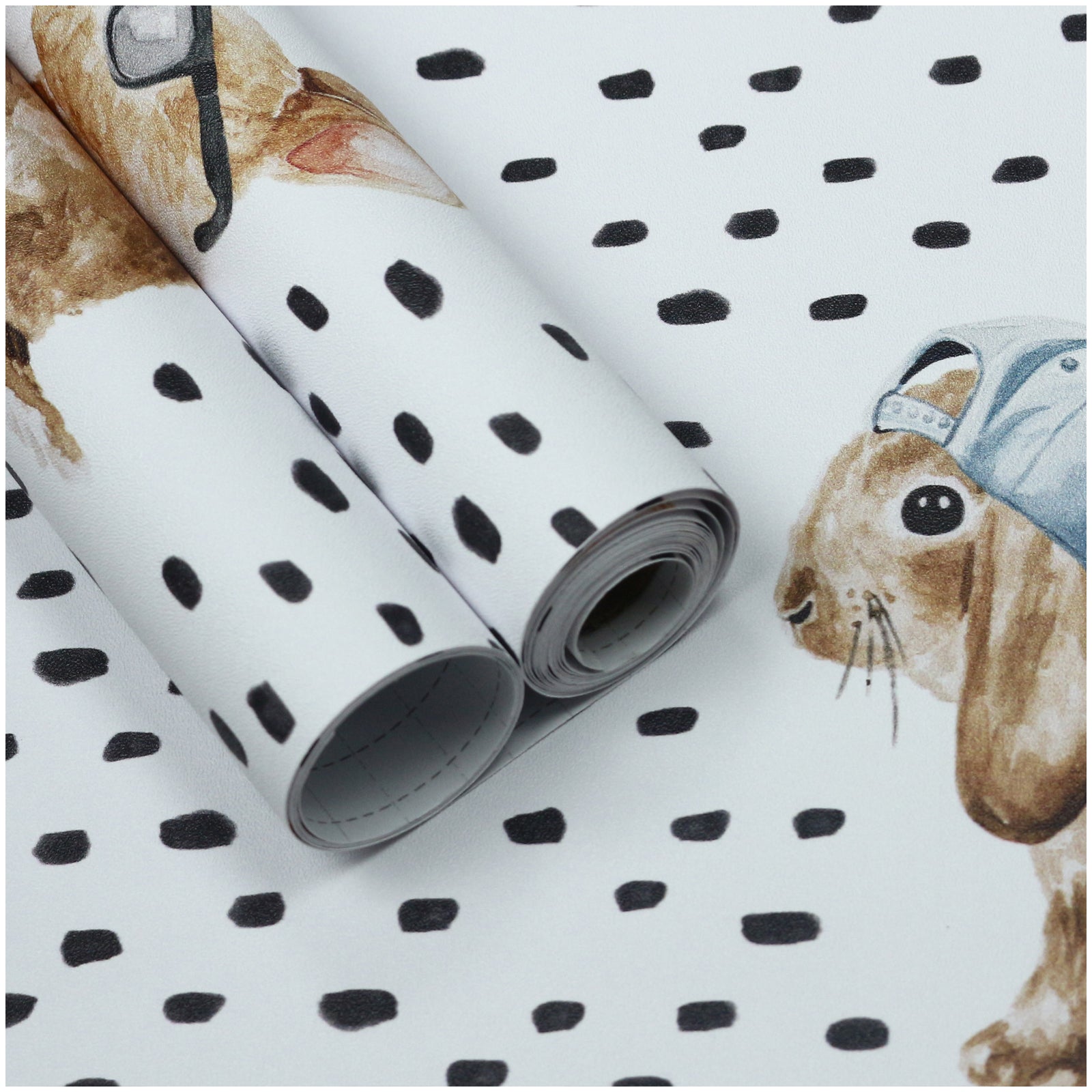 HaokHome Wallpaper Peel and Stick Kids' Room Bunny with Glasses Watercolor Wall Decor Removable Mural for Nursery & Playroom