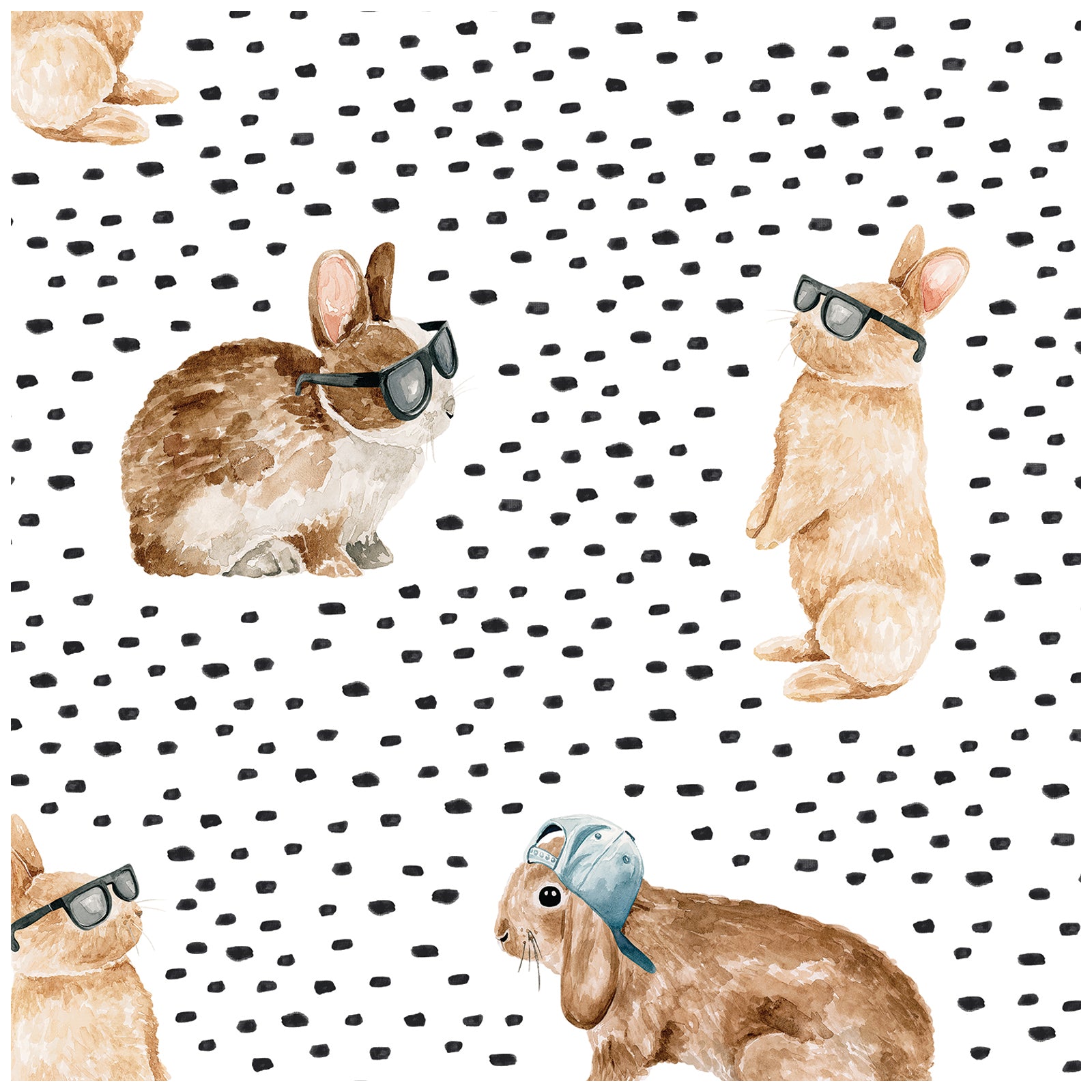 HaokHome Wallpaper Peel and Stick Kids' Room Bunny with Glasses Watercolor Wall Decor Removable Mural for Nursery & Playroom