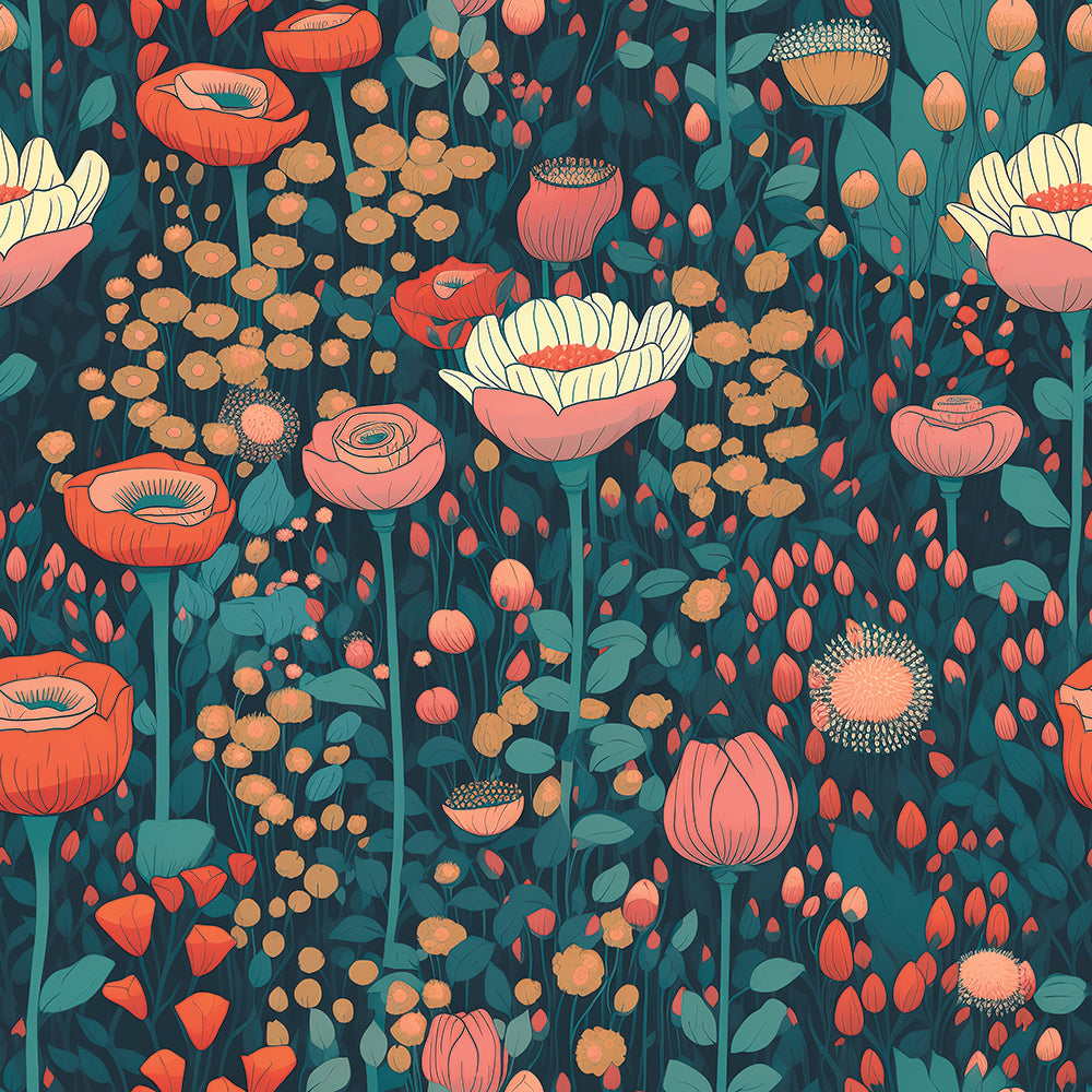 HaokHome Wallpaper Peel and Stick Large Floral Green/Red/Pink Botanical Wall Decor Removable Mural