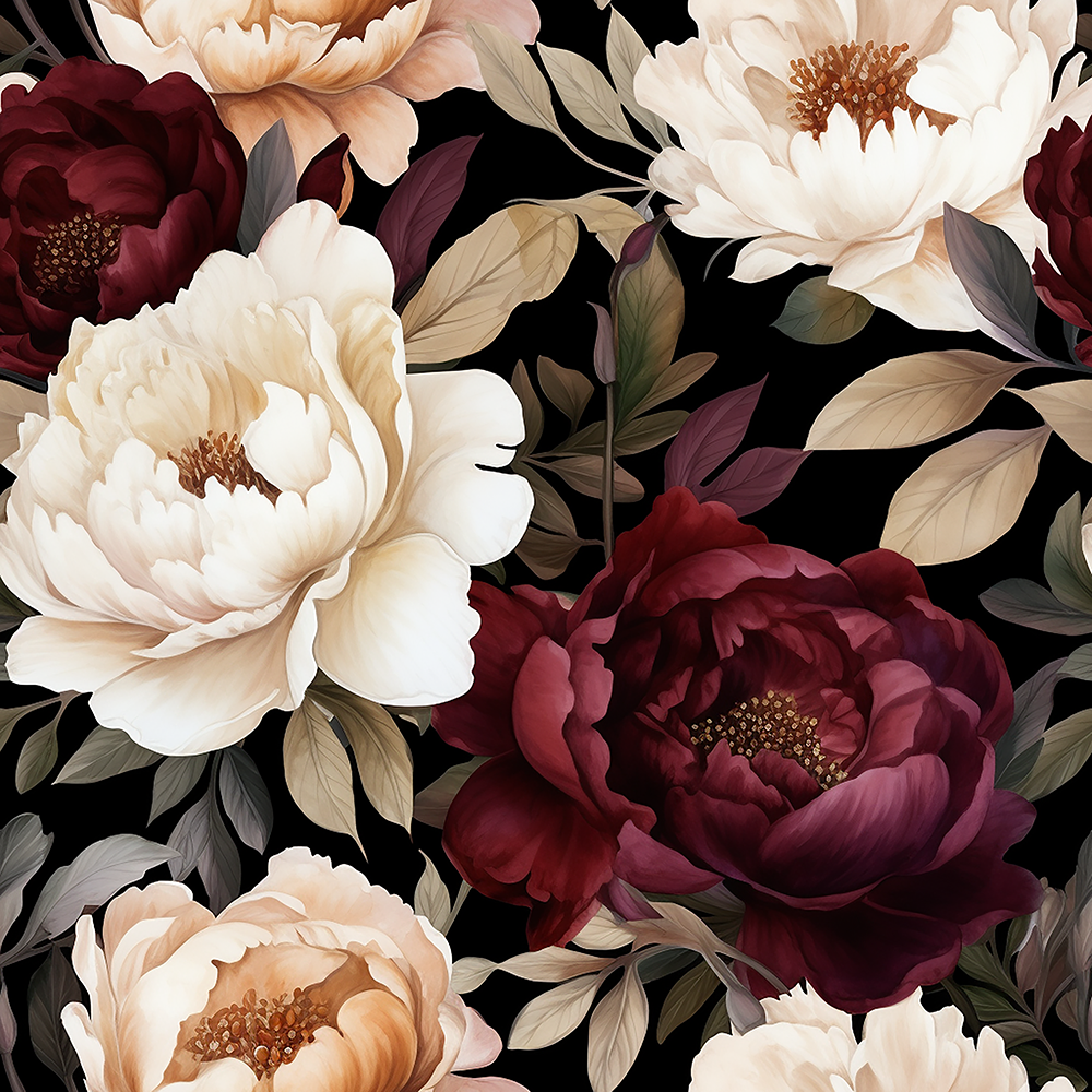 HaokHome Wallpaper Peel and Stick Peony Floral Watercolor Wall Decor in Cream, Burgundy & Red Removable Mural