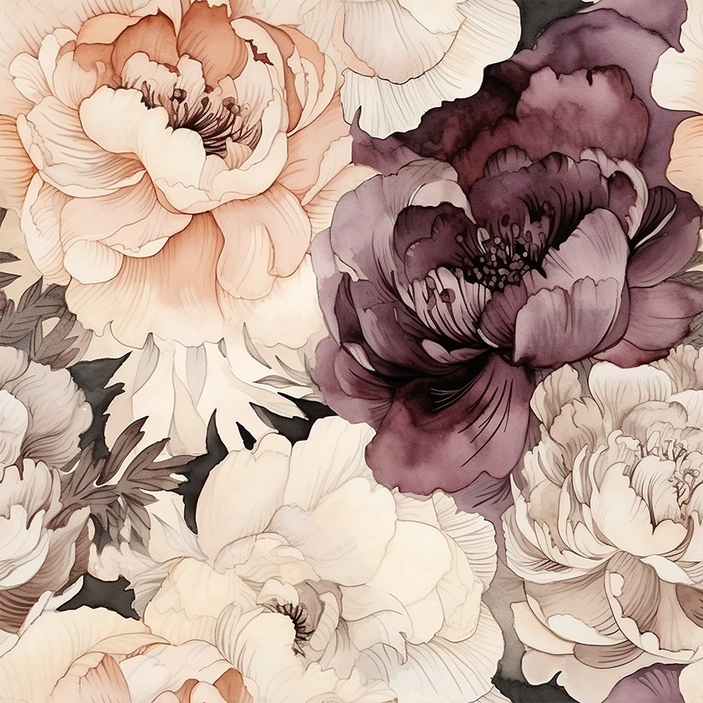 HaokHome Wallpaper Peel and Stick Peony Floral Watercolor Wall Decor in Cream, Pink & Purple Removable Mural