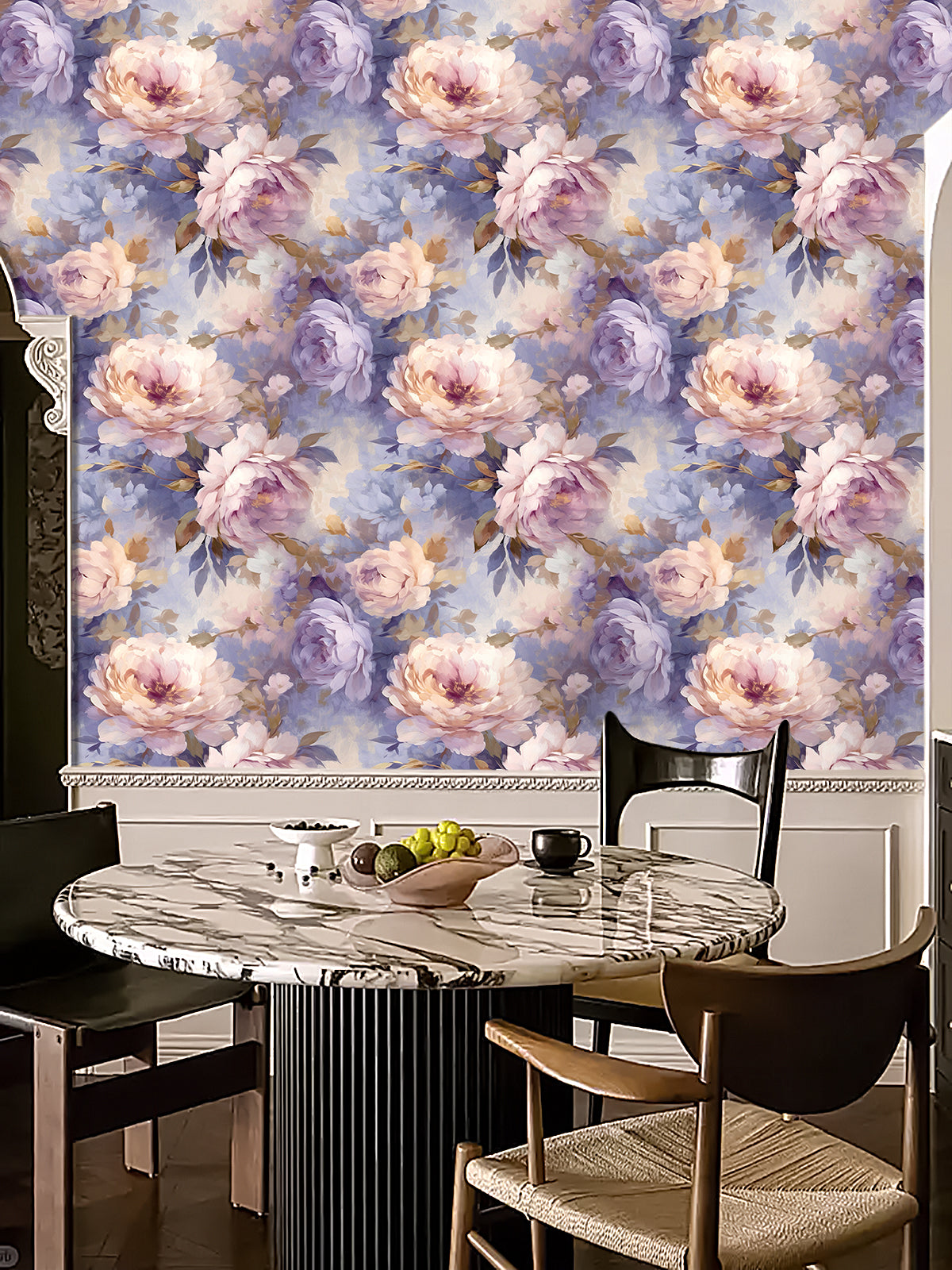 HaokHome Wallpaper Peel and Stick Peony Floral Watercolor Wall Decor in Soft Pink, Purple & Gold Removable Mural