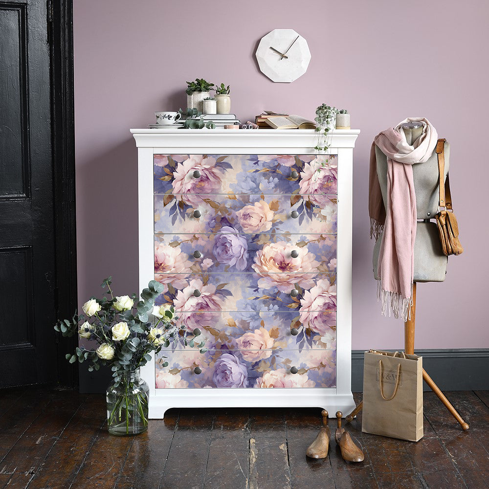 HaokHome Wallpaper Peel and Stick Peony Floral Watercolor Wall Decor in Soft Pink, Purple & Gold Removable Mural