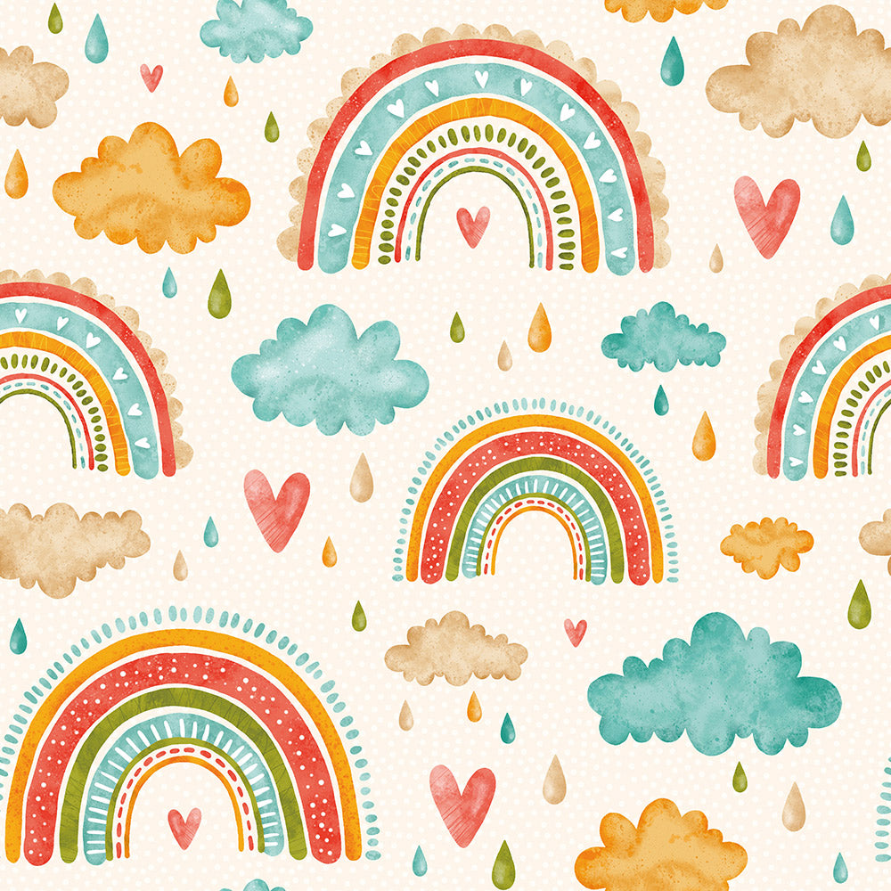 HaokHome Wallpaper Peel and Stick Rainbow Clouds Hearts Pastel Wall Decor Removable Mural