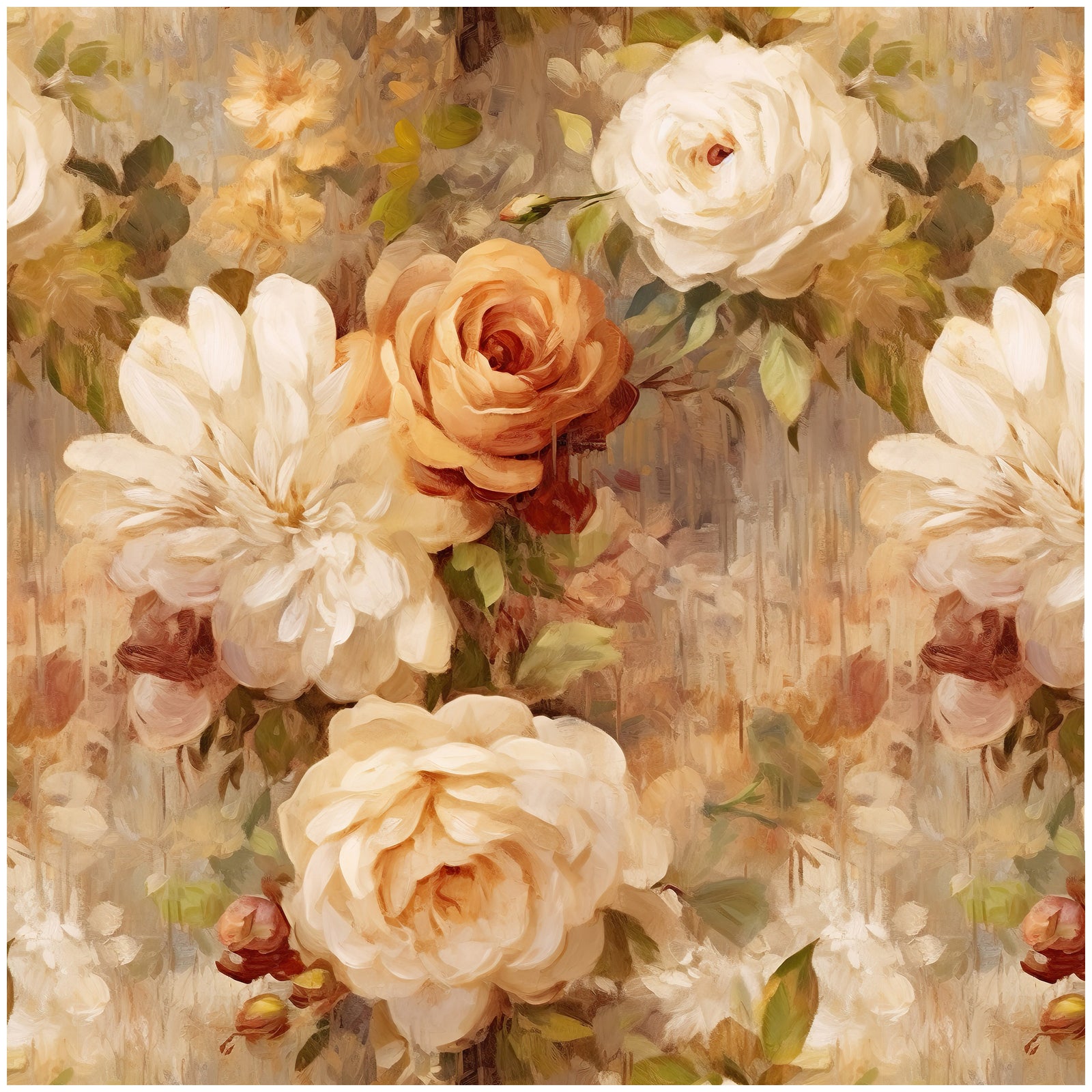HaokHome Wallpaper Peel and Stick Rose Floral Watercolor Wall Decor in Cream, Beige & Orange Removable Mural