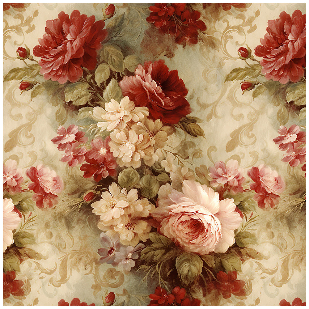 HaokHome Wallpaper Peel and Stick Rose Floral Watercolor Wall Decor in Red, Pink & Beige Removable Mural