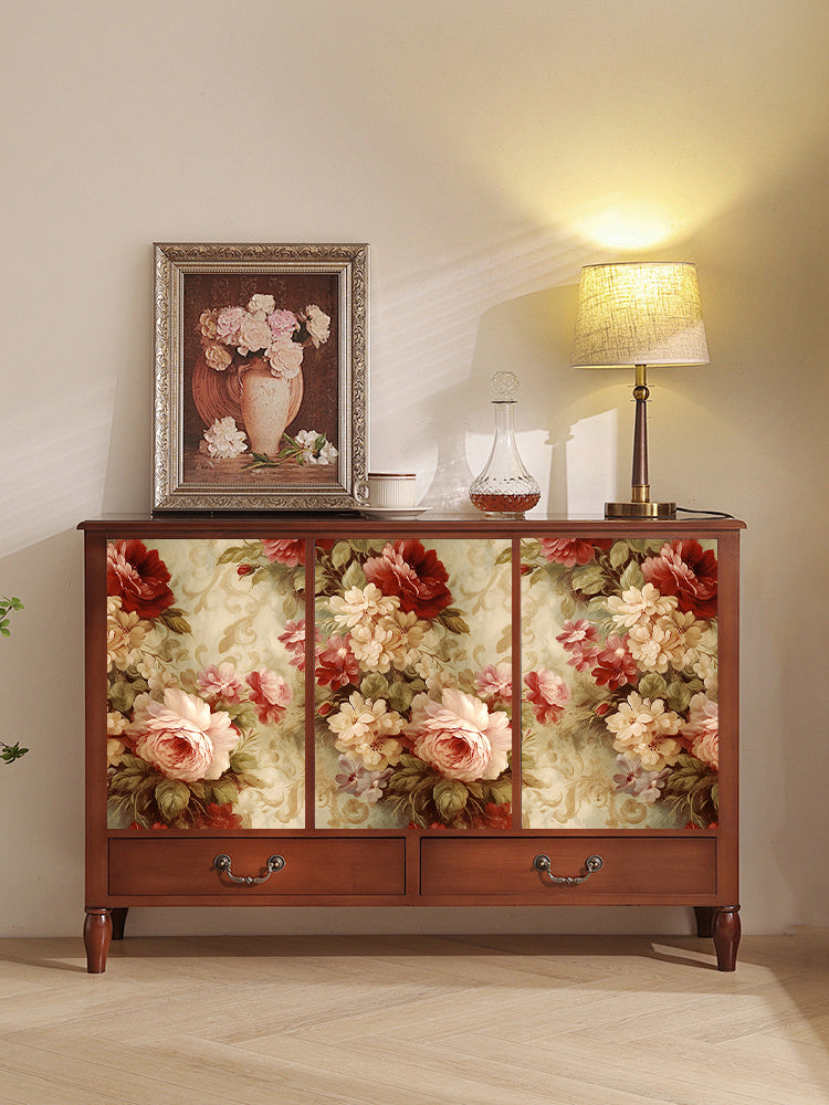 HaokHome Wallpaper Peel and Stick Rose Floral Watercolor Wall Decor in Red, Pink & Beige Removable Mural