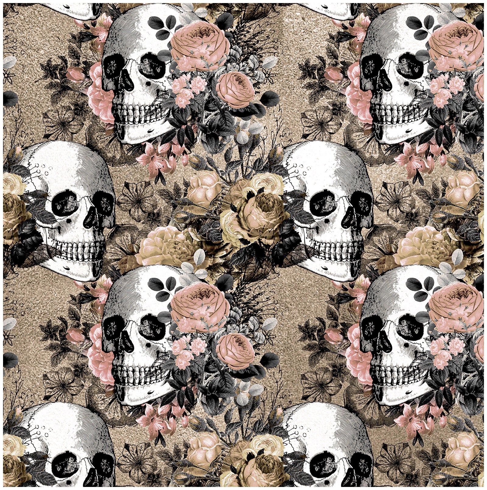 HaokHome Wallpaper Peel and Stick Skull Floral Beige/Pink/Black Vintage Gothic Wall Decor Removable Mural