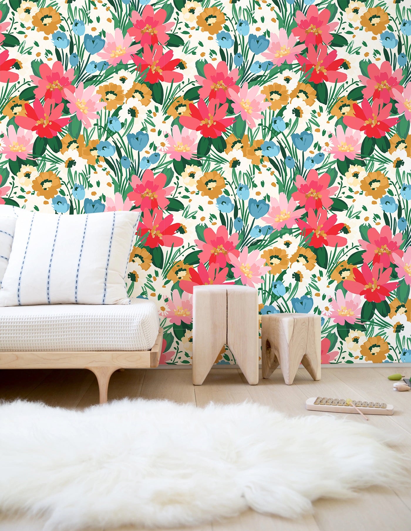 HaokHome Wallpaper Peel and Stick Vibrant Floral Tropical Multicolor Wall Decor Removable Mural for Living Room & Bedroom