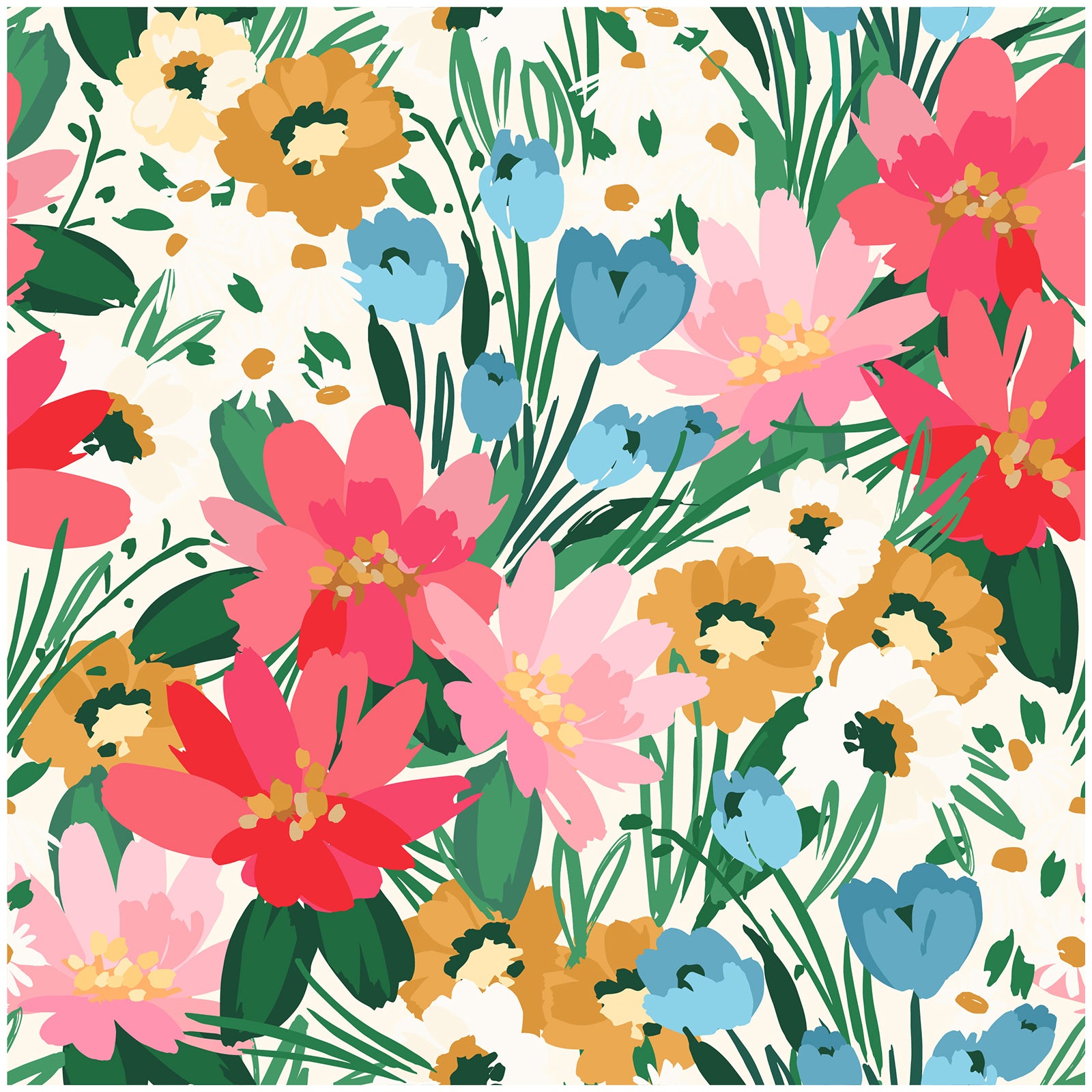 HaokHome Wallpaper Peel and Stick Vibrant Floral Tropical Multicolor Wall Decor Removable Mural for Living Room & Bedroom