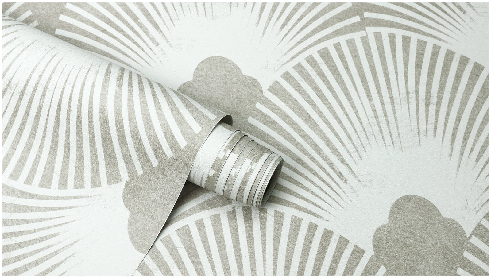 HaokHome Wallpaper Peel and Stick Vintage Fan Gray/White Geometric Retro Wall Decor Bedroom Removable Mural