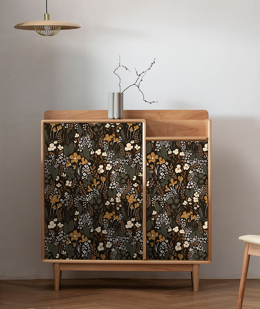 HaokHome Wallpaper Peel and Stick Vintage Floral Black/Gold/Beige Botanical Wall Decor Removable Mural for Bedroom & Living Room