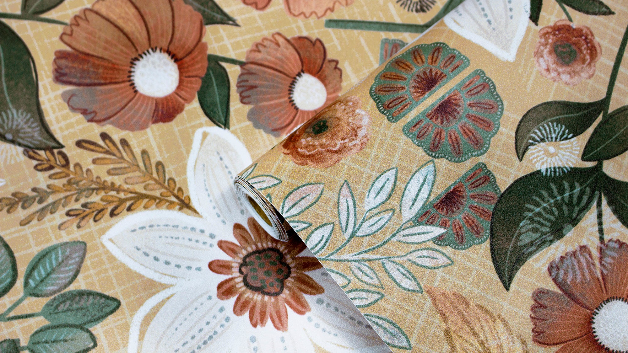 HaokHome Wallpaper Peel and Stick Vintage Floral Brown/Beige/Green Botanical Wall Decor Removable Mural