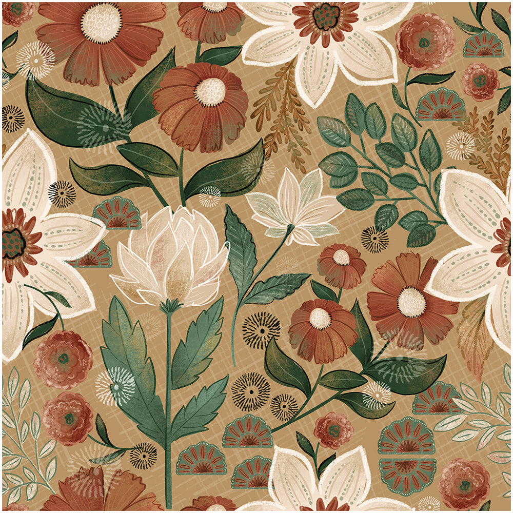 HaokHome Wallpaper Peel and Stick Vintage Floral Brown/Beige/Green Botanical Wall Decor Removable Mural