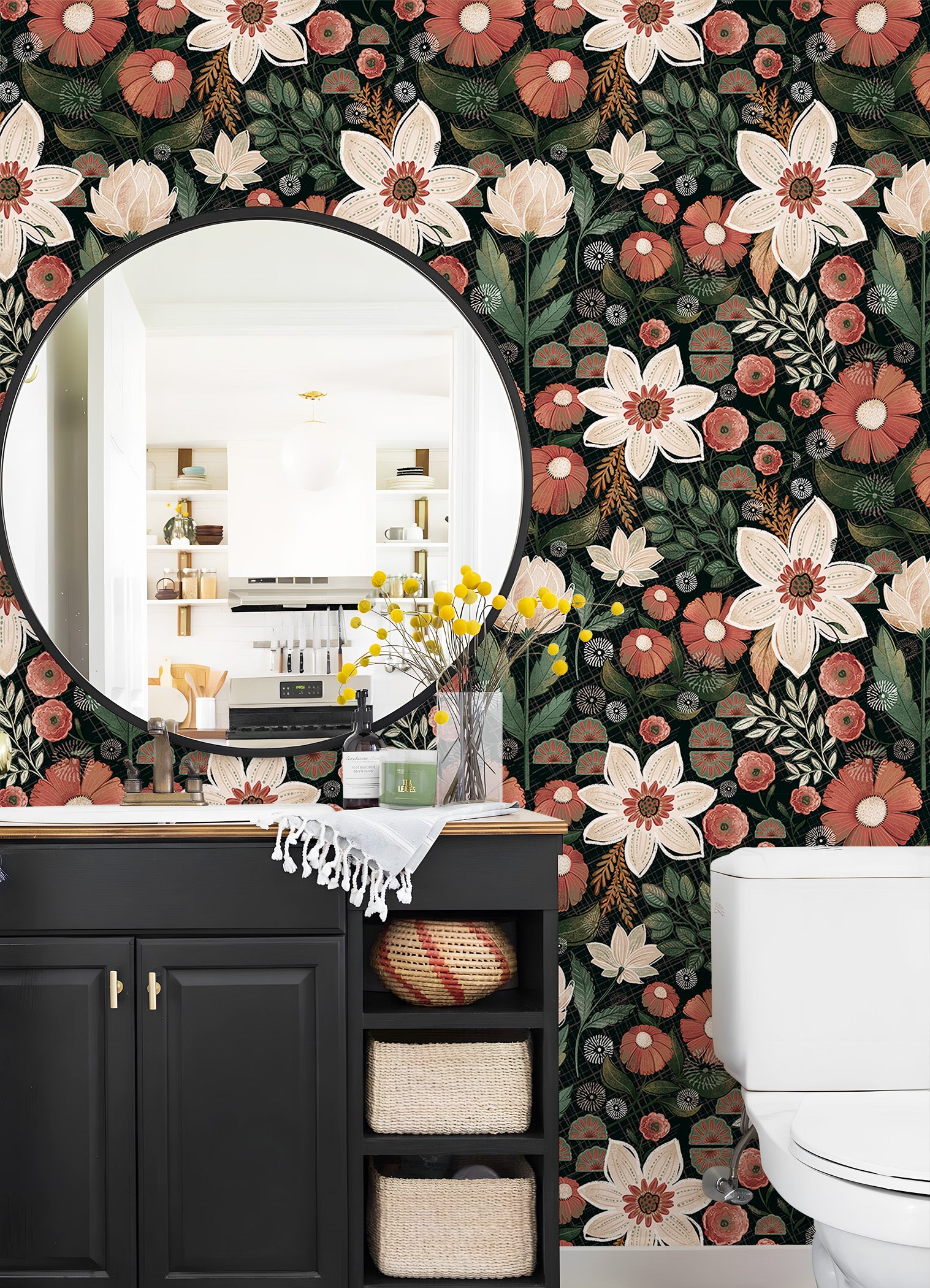 HaokHome Wallpaper Peel and Stick Vintage Floral Green/Beige/Brown Botanical Wall Decor Removable Mural