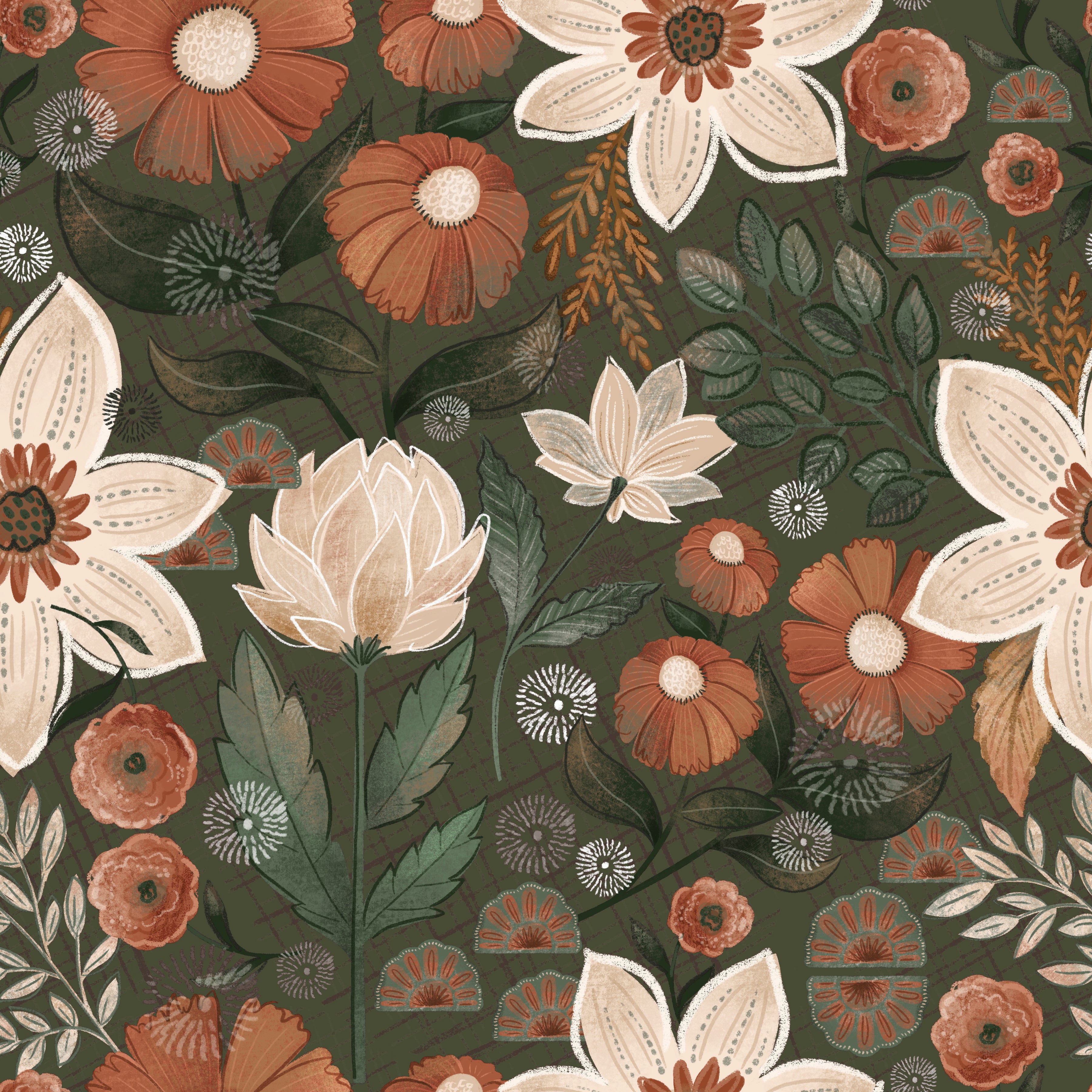 HaokHome Wallpaper Peel and Stick Vintage Floral Olive Green/Beige/Brown Botanical Wall Decor Removable Mural