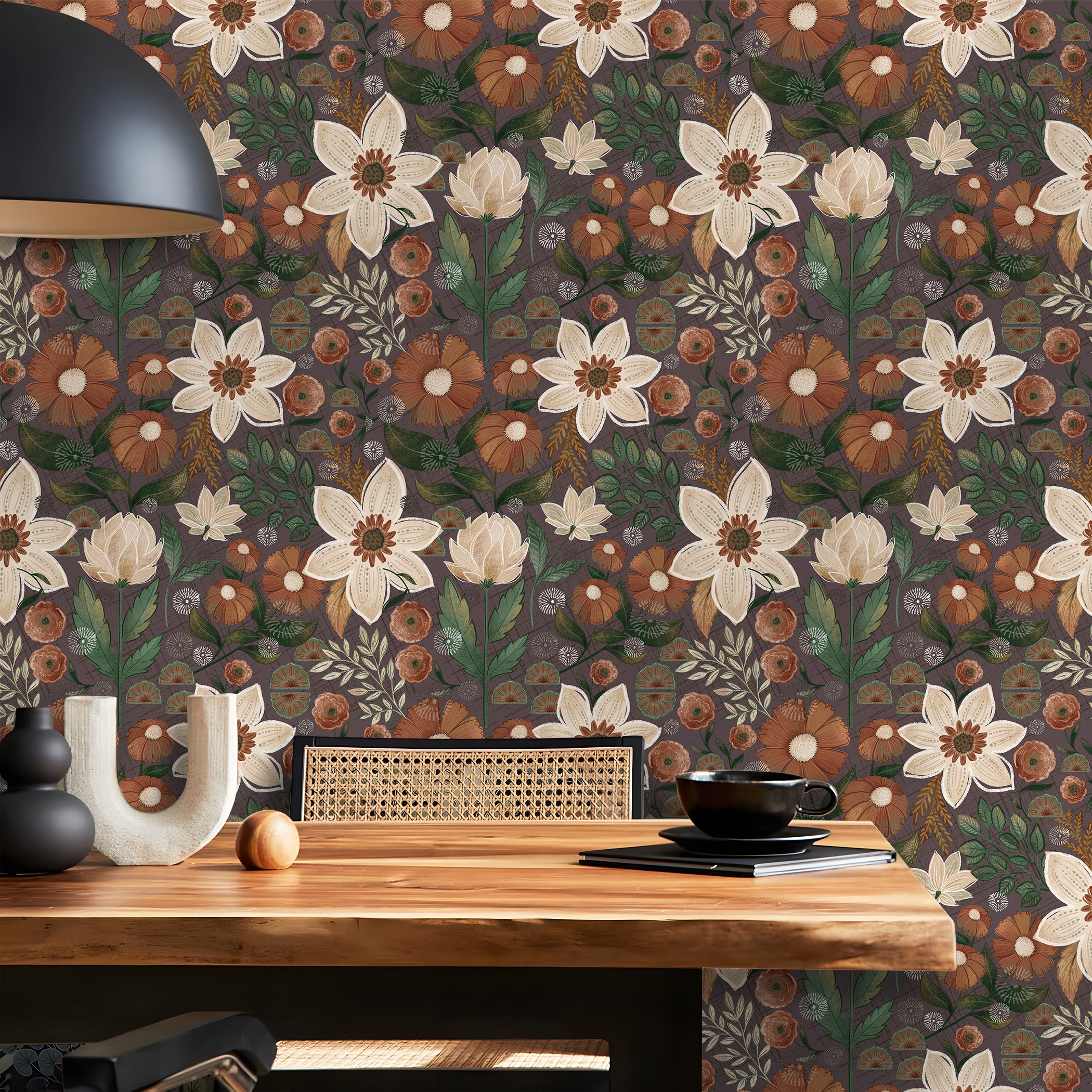 HaokHome Wallpaper Peel and Stick Vintage Floral Taupe/Beige/Brown Botanical Wall Decor Removable Mural