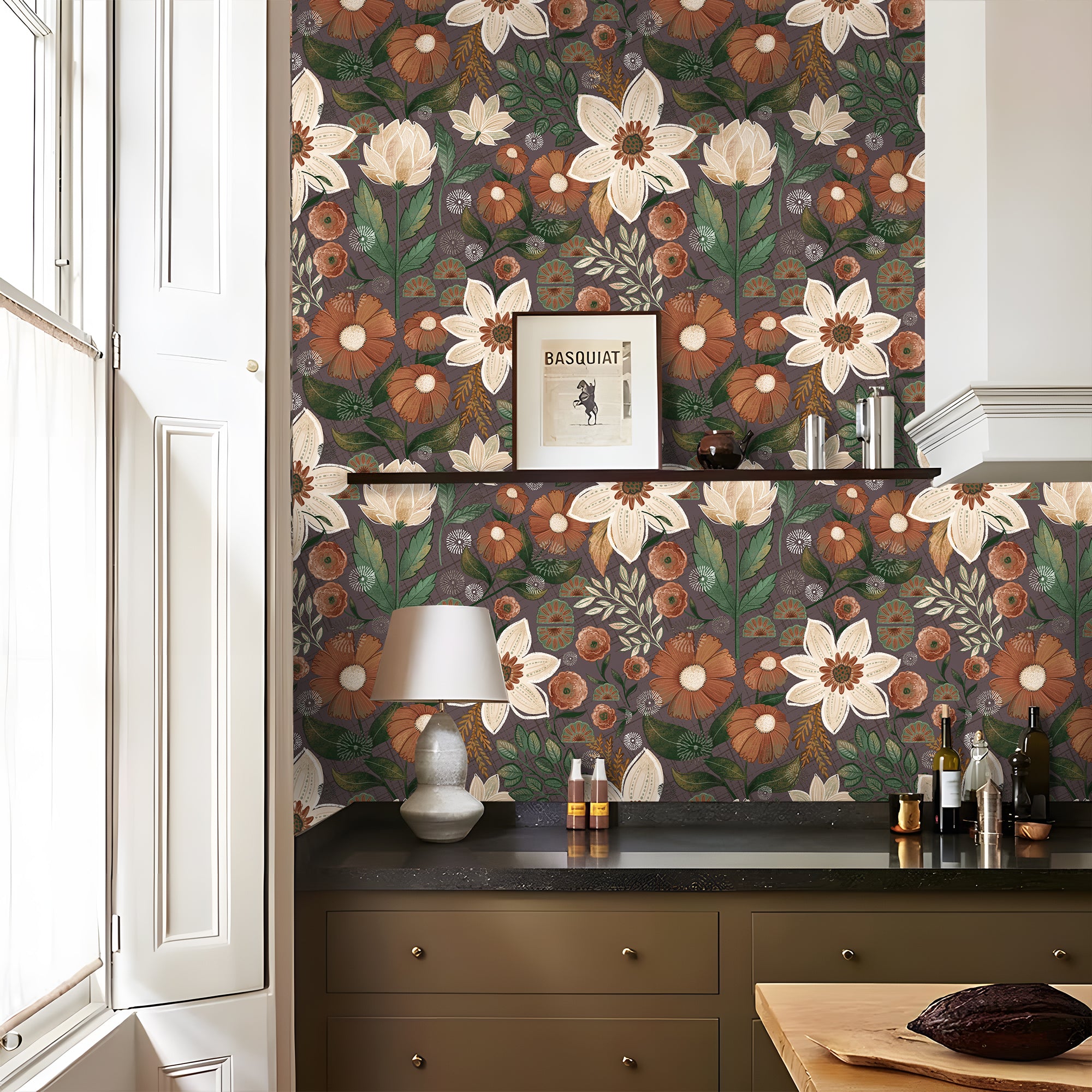 HaokHome Wallpaper Peel and Stick Vintage Floral Taupe/Beige/Brown Botanical Wall Decor Removable Mural