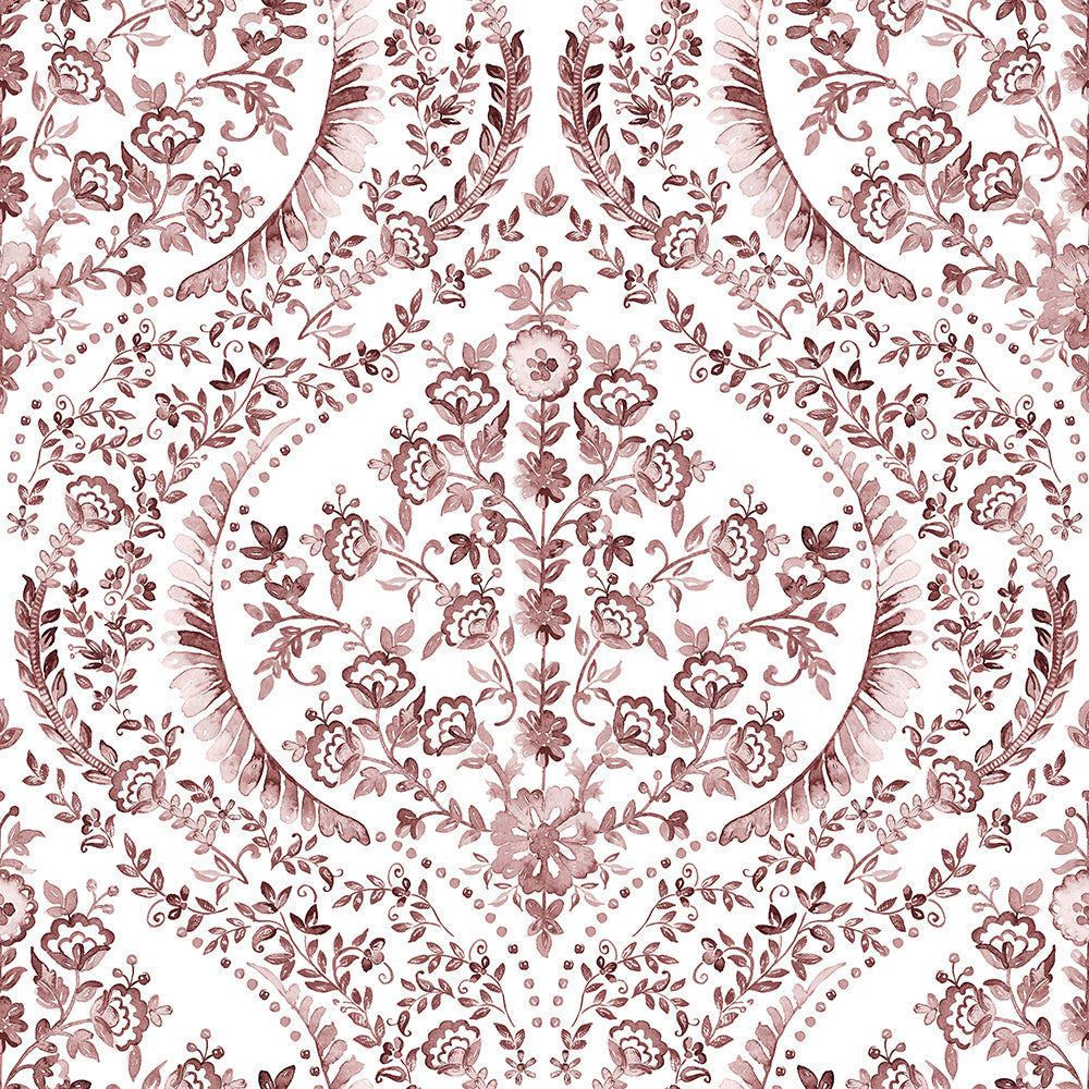 HaokHome Wallpaper Peel and Stick Vintage Floral White/Red Brown Botanical Wall Decor Removable Mural