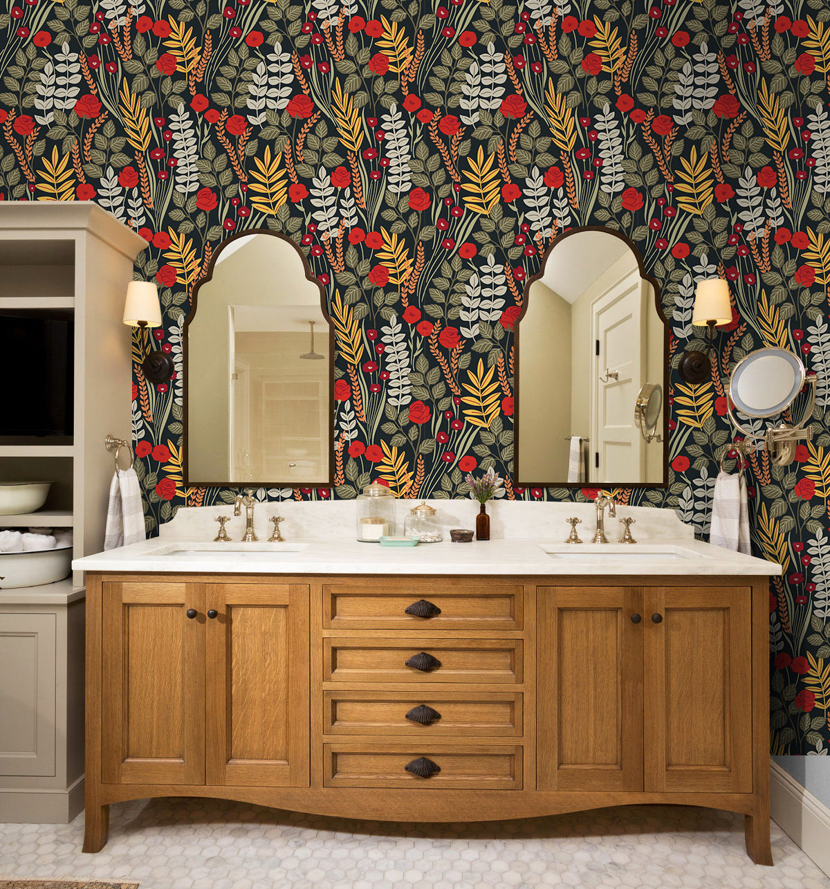 HaokHome Wallpaper Peel and Stick Vintage Rustic Rose Floral Wall Decor Dark Background Removable Mural for Living Room & Bedroom