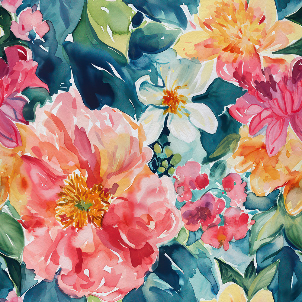 HaokHome Wallpaper Peel and Stick Watercolor Floral Wall Decor in Pink, Yellow & Green Removable Mural