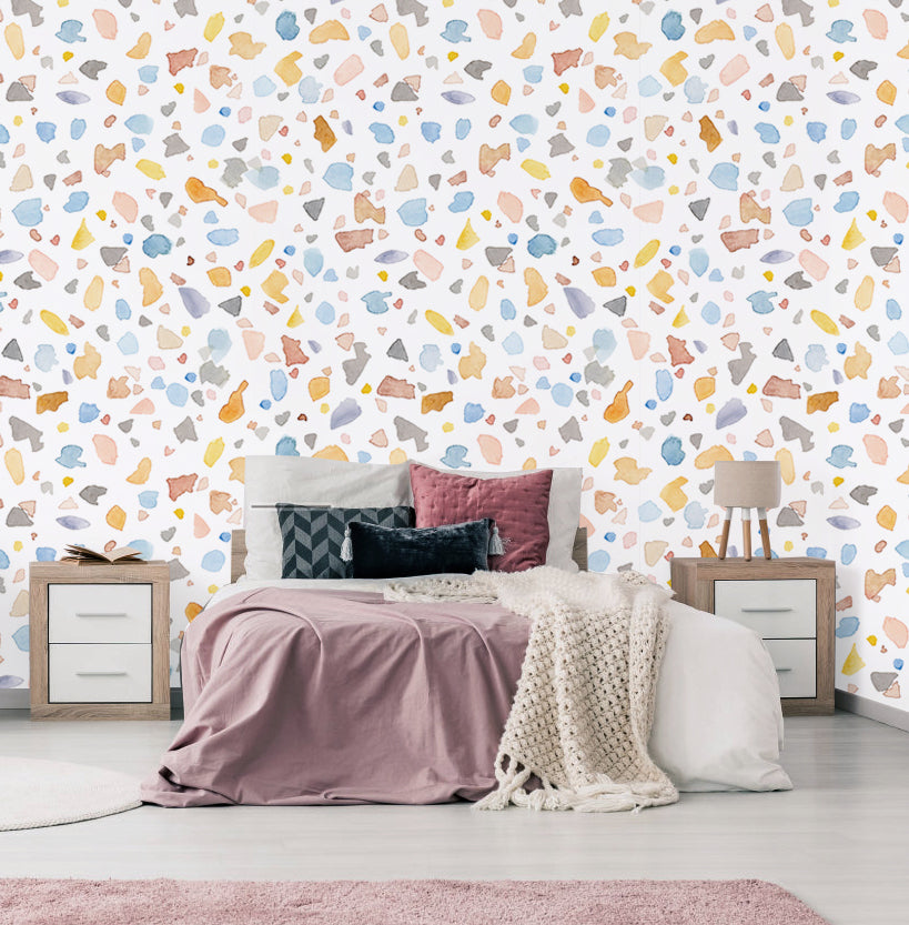 HaokHome Wallpaper Peel and Stick Watercolor Terrazzo Multicolor Wall Decor Removable Mural for Living Room & Kids' Room