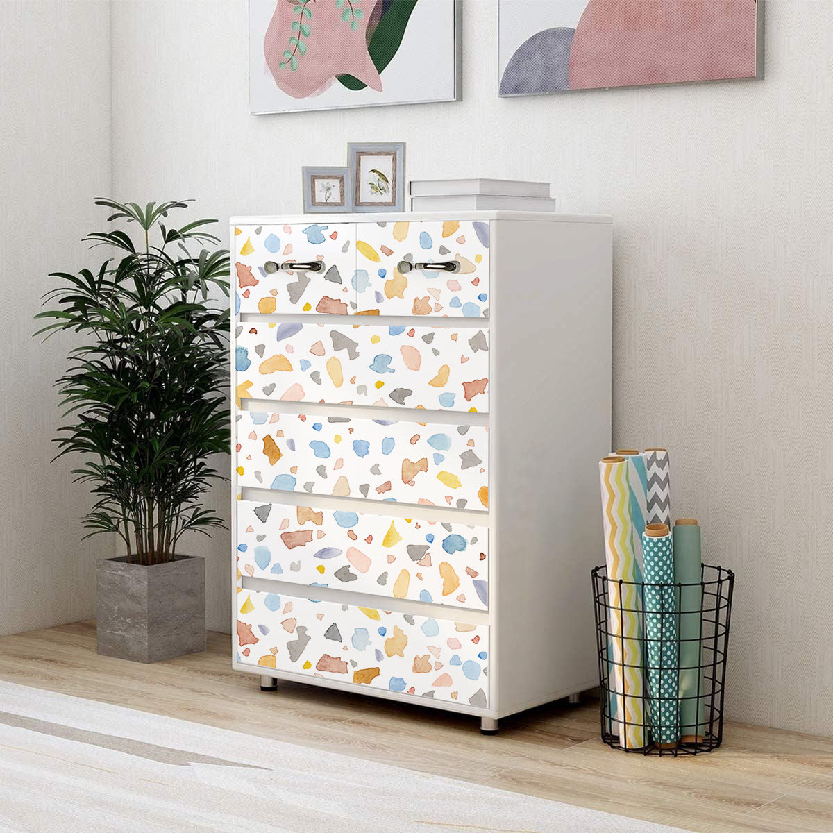 HaokHome Wallpaper Peel and Stick Watercolor Terrazzo Multicolor Wall Decor Removable Mural for Living Room & Kids' Room