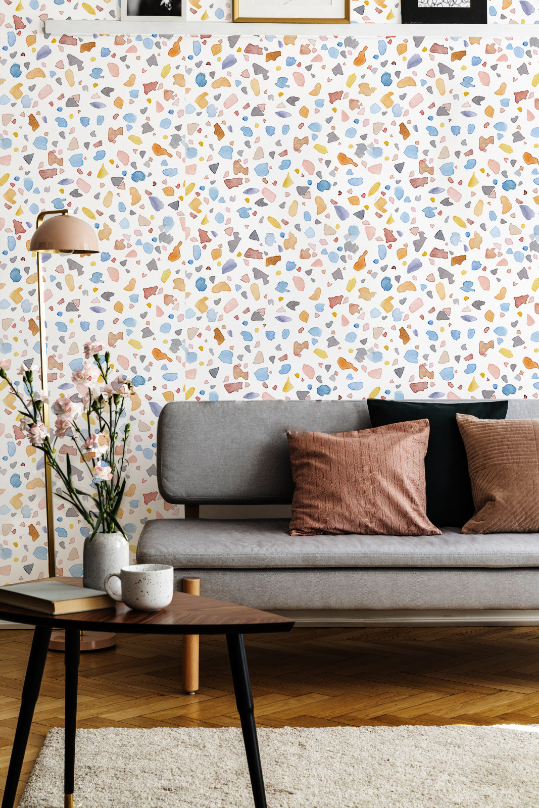 HaokHome Wallpaper Peel and Stick Watercolor Terrazzo Multicolor Wall Decor Removable Mural for Living Room & Kids' Room