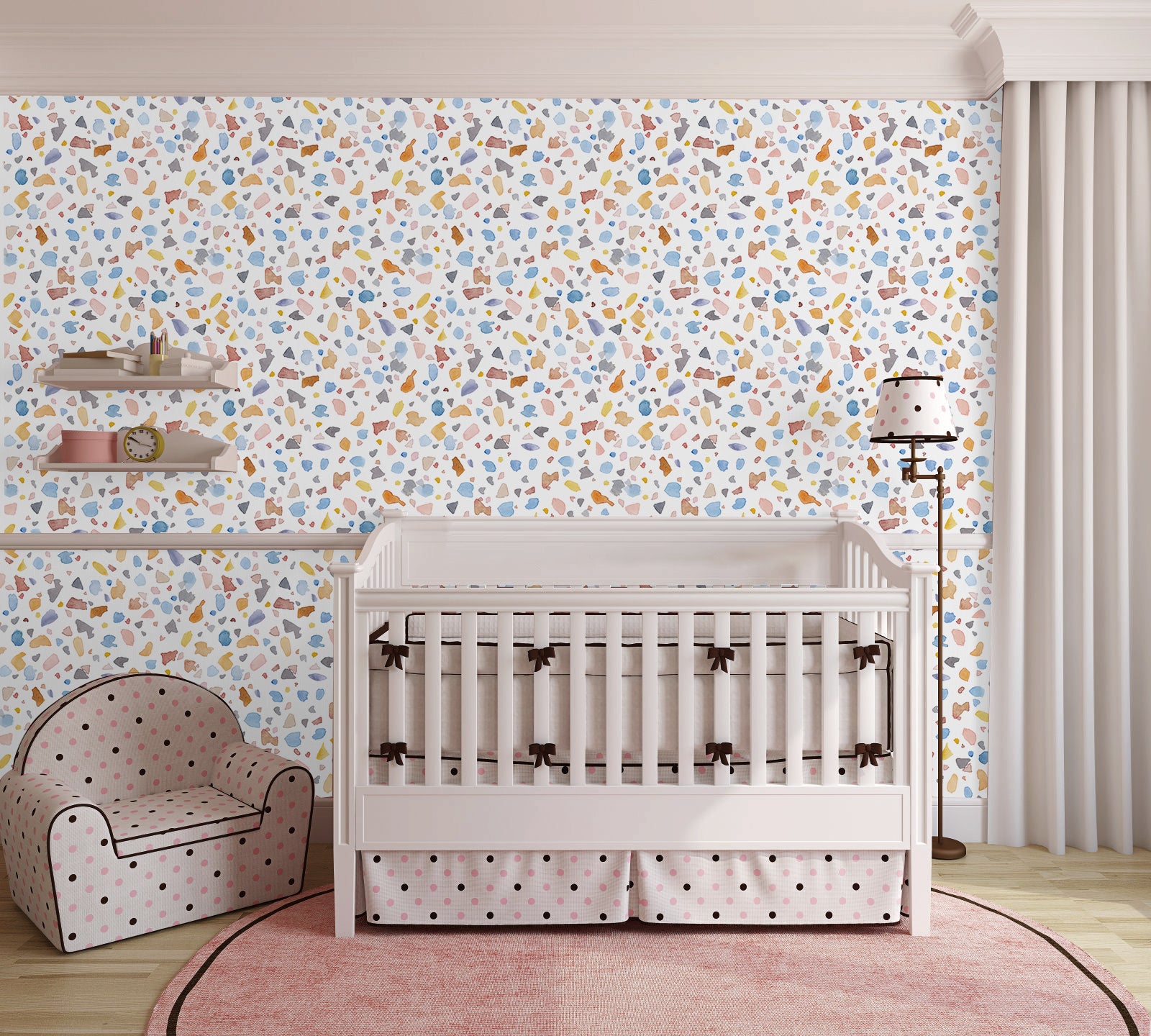 HaokHome Wallpaper Peel and Stick Watercolor Terrazzo Multicolor Wall Decor Removable Mural for Living Room & Kids' Room