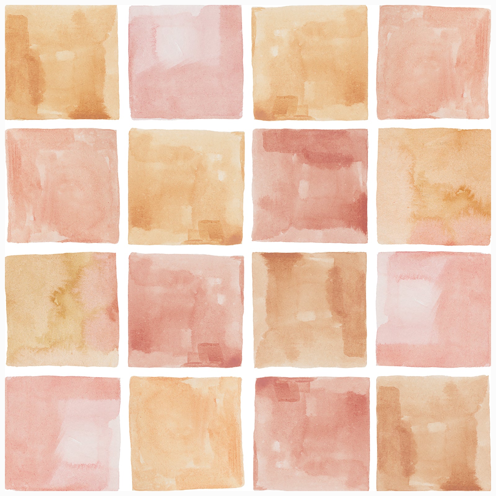 HaokHome Wallpaper Peel and Stick Watercolor Tile Pink/Orange Abstract Wall Decor Removable Mural for Kitchen & Bathroom