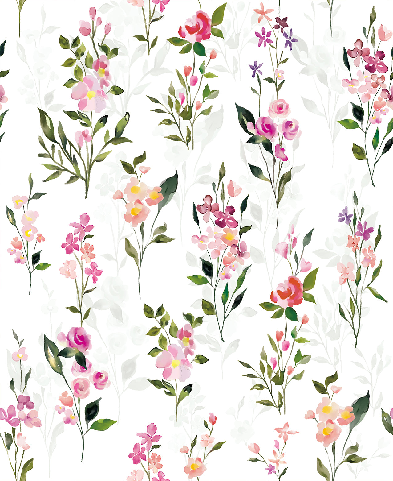 HaokHome Wallpaper Peel and Stick Wildflower White/Pink/Purple Botanical Wall Decor Removable Mural