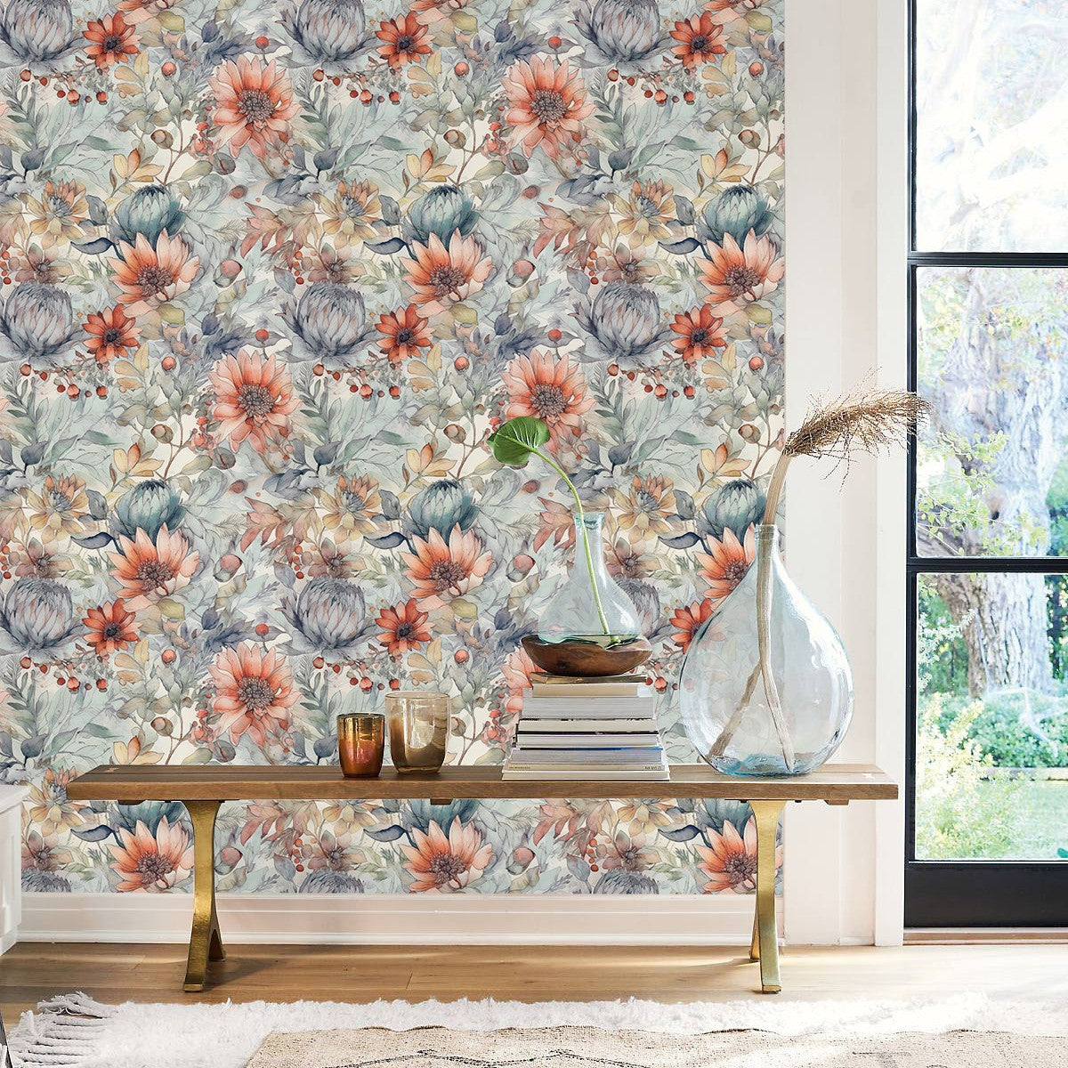 HaokHome Watercolor pink Floral Wallpaper Elegant Pastel Botanical Design for Home Décor