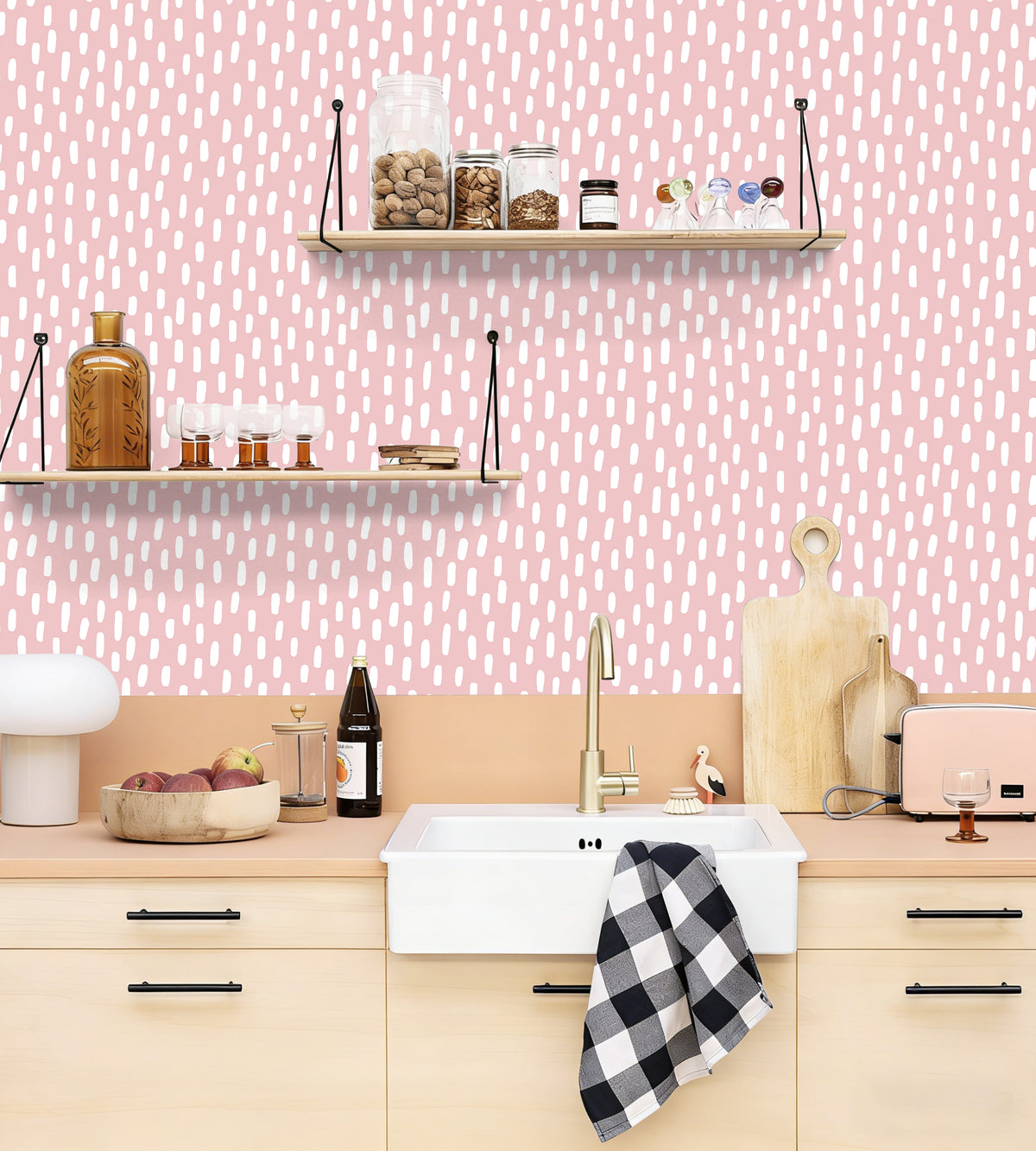 HaokHome blush pink dash peel and stick wallpaper, kitchen backsplash wall covering, waterproof removable wall decor