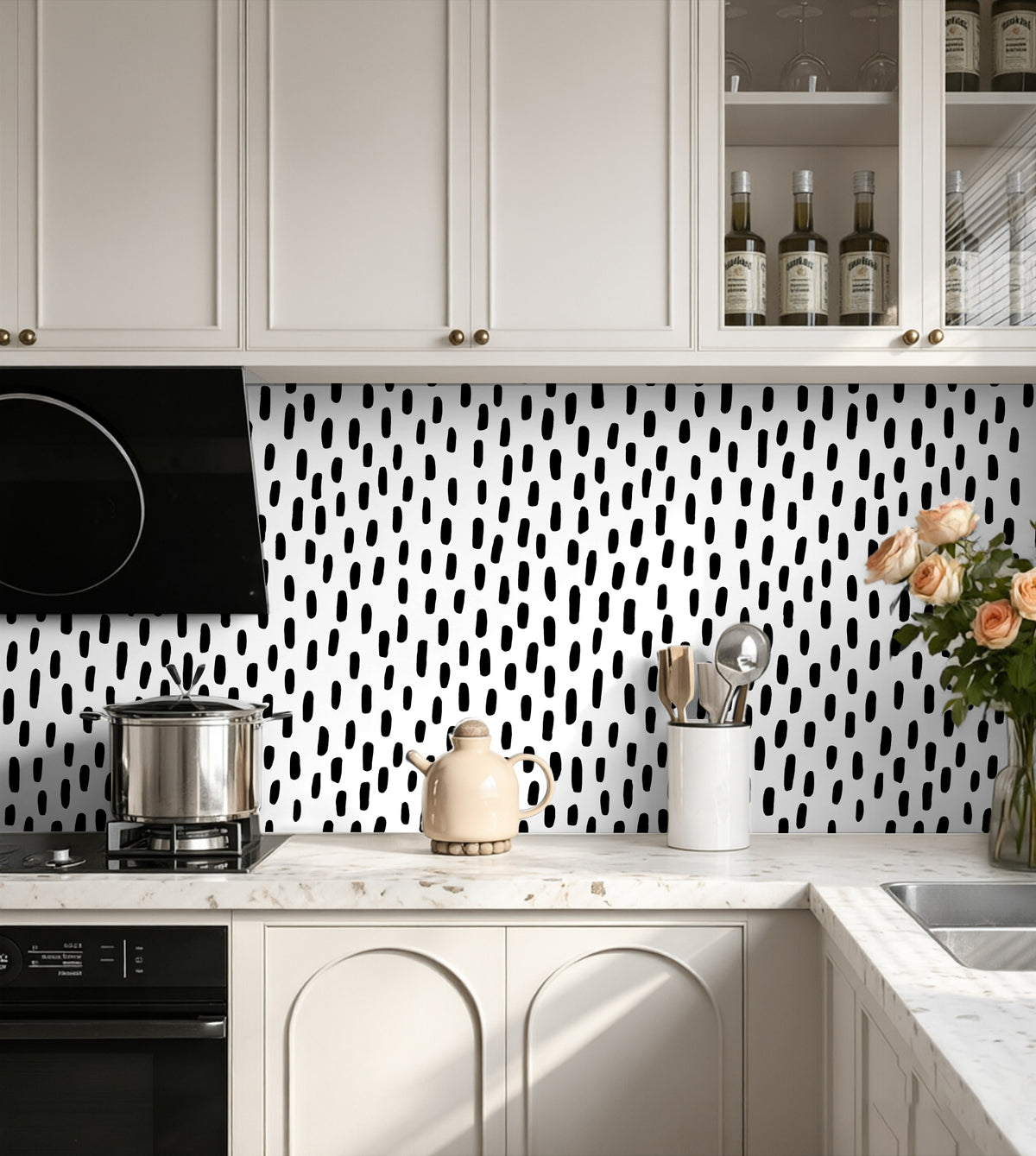 HaokHome dalmatian spotted removable wallpaper, kitchen backsplash wall decor, self-adhesive covering for kitchen renovation
