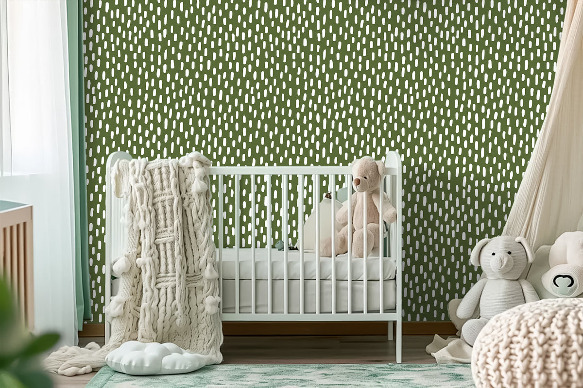 HaokHome green dashed removable wallpaper, bright nursery accent wall, minimalist boho baby room wall makeover