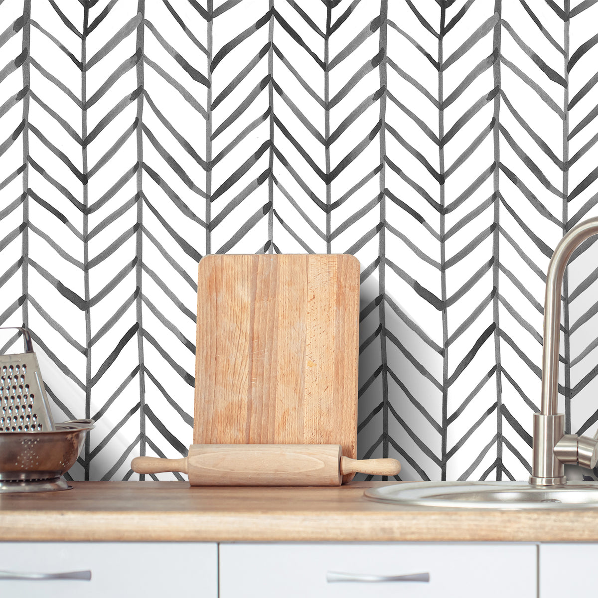 HaokHome herringbone self-adhesive wallpaper, kitchen counter backsplash wall covering