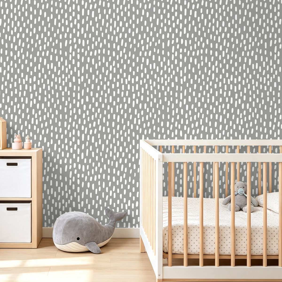 HaokHome muted grey dash self-adhesive wallpaper, gender-neutral nursery accent wall, soft neutral baby room wall decor