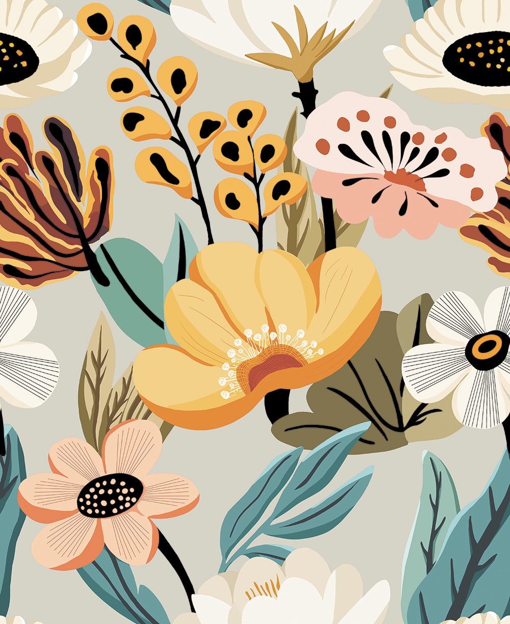 HaokHome neutral floral peel and stick wallpaper, light beige boho wildflower removable wallpaper, light tone botanical wall decor for bedroom apartment rental