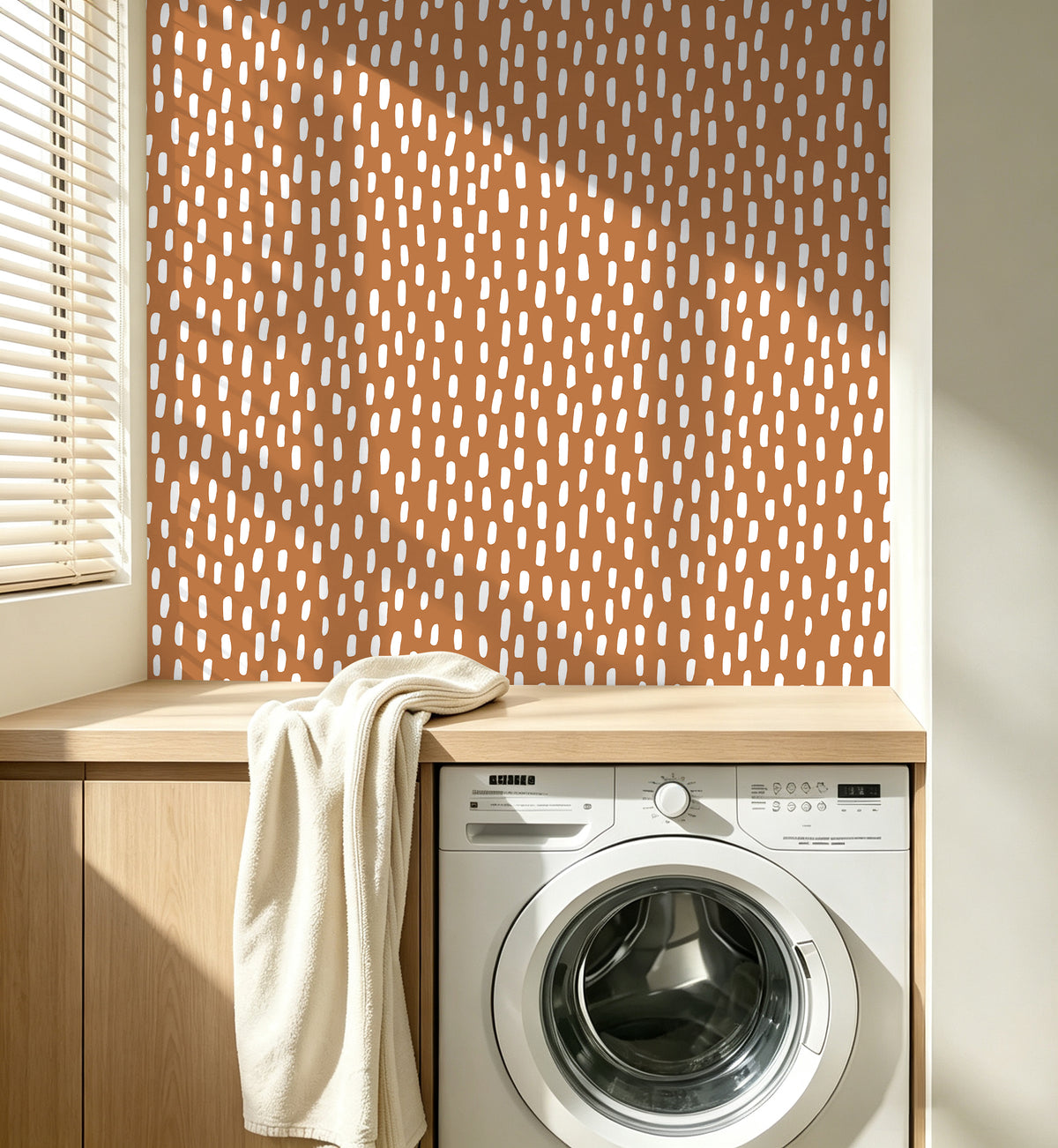 HaokHome warm orange speck removable wallpaper, laundry room wall decor, self-adhesive covering for utility space refresh