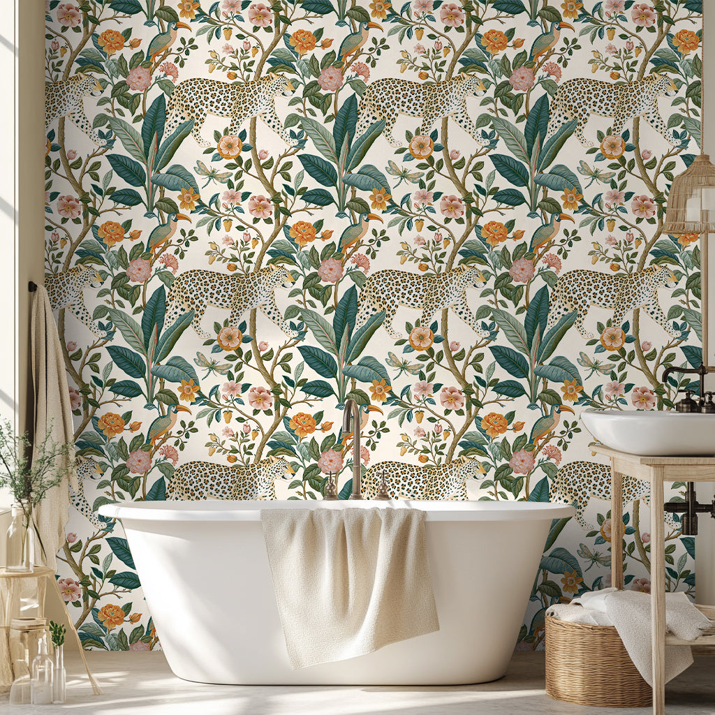 HaokHome waterproof tropical leopard botanical wallpaper for bathtub bathroom wal