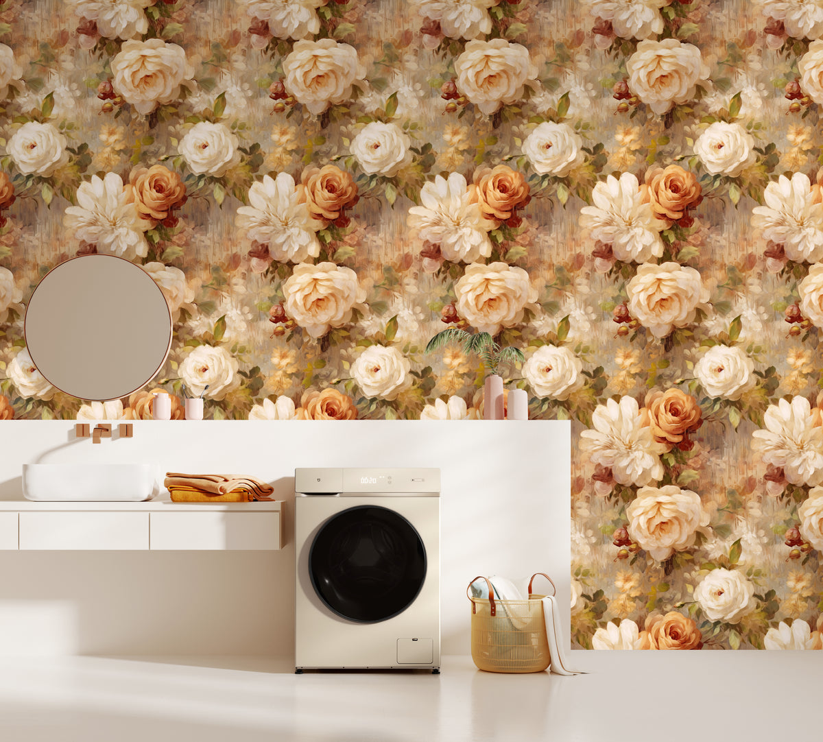 HaokHome waterproof vintage floral peel stick wallpaper for laundry room wall