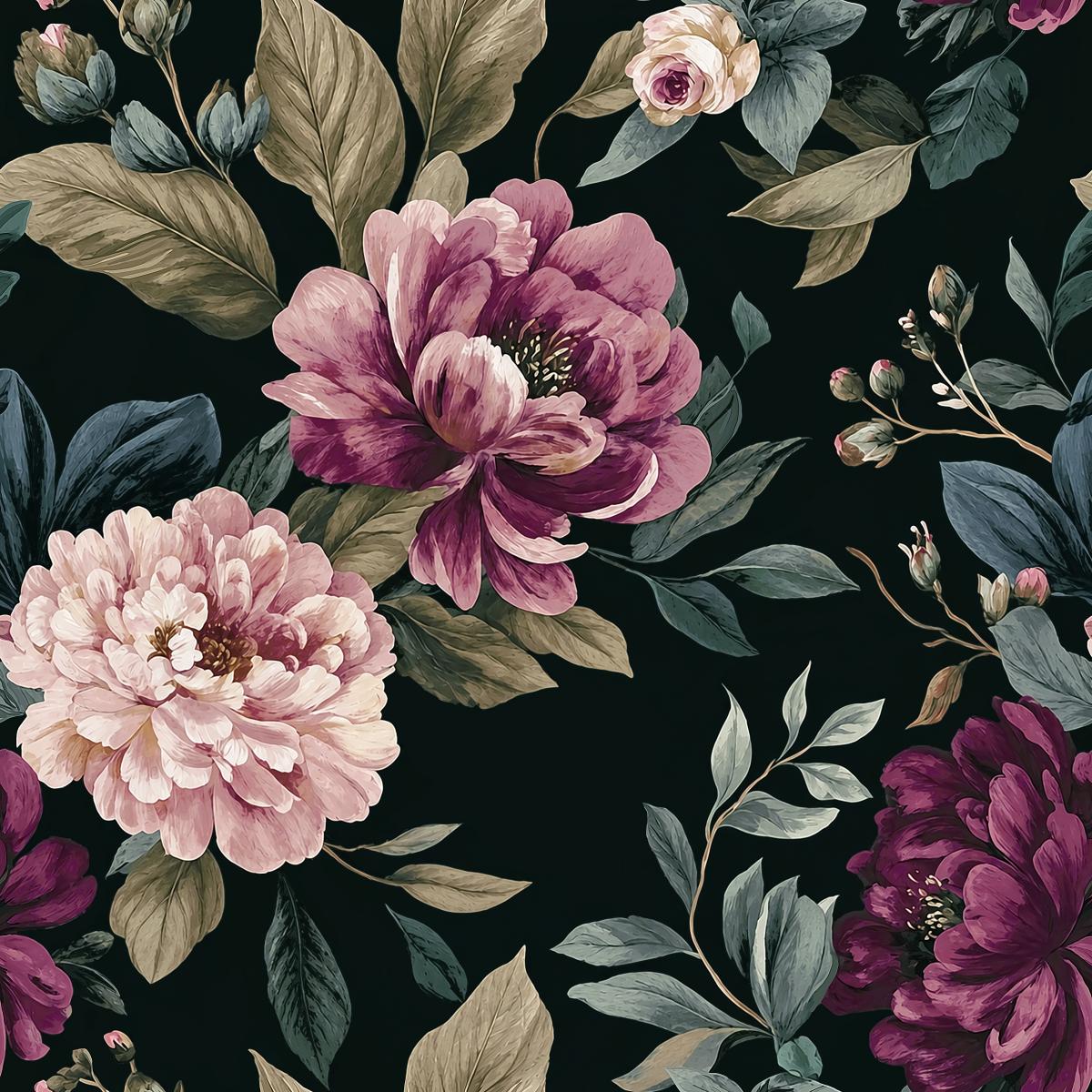 Haokhome Emerald Green Moody Floral Peel and Stick Wallpaper, Dusty Peony Wall