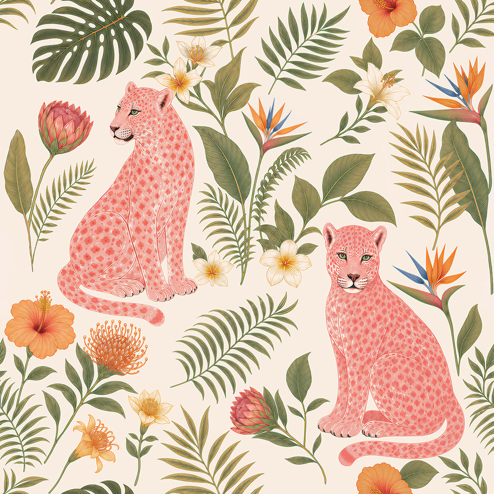 Haokhome Light Cream Pink Leopard Tropical Protea Floral Removable Self-Adhesive Wallpaper