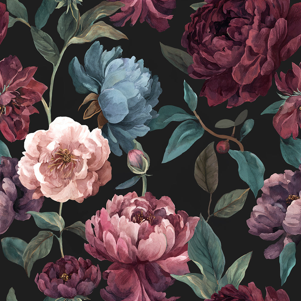 Haokhome Moody Burgundy Peony Wallpaper, Dark Floral Removable Self-Adhesive Wall Covering