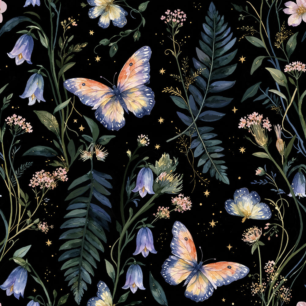 Haokhome Starry Butterfly Bellflower Wallpaper, Dark Fairy Removable Self-Adhesive Wall Covering
