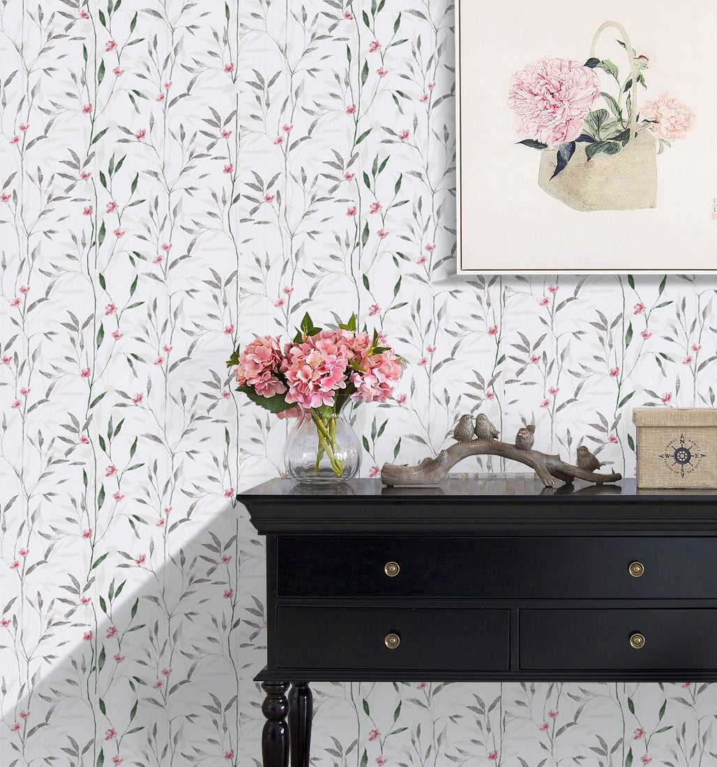 Haokhome dainty floral‑branch self‑adhesive wallpaper for vintage entry vanity accent wall