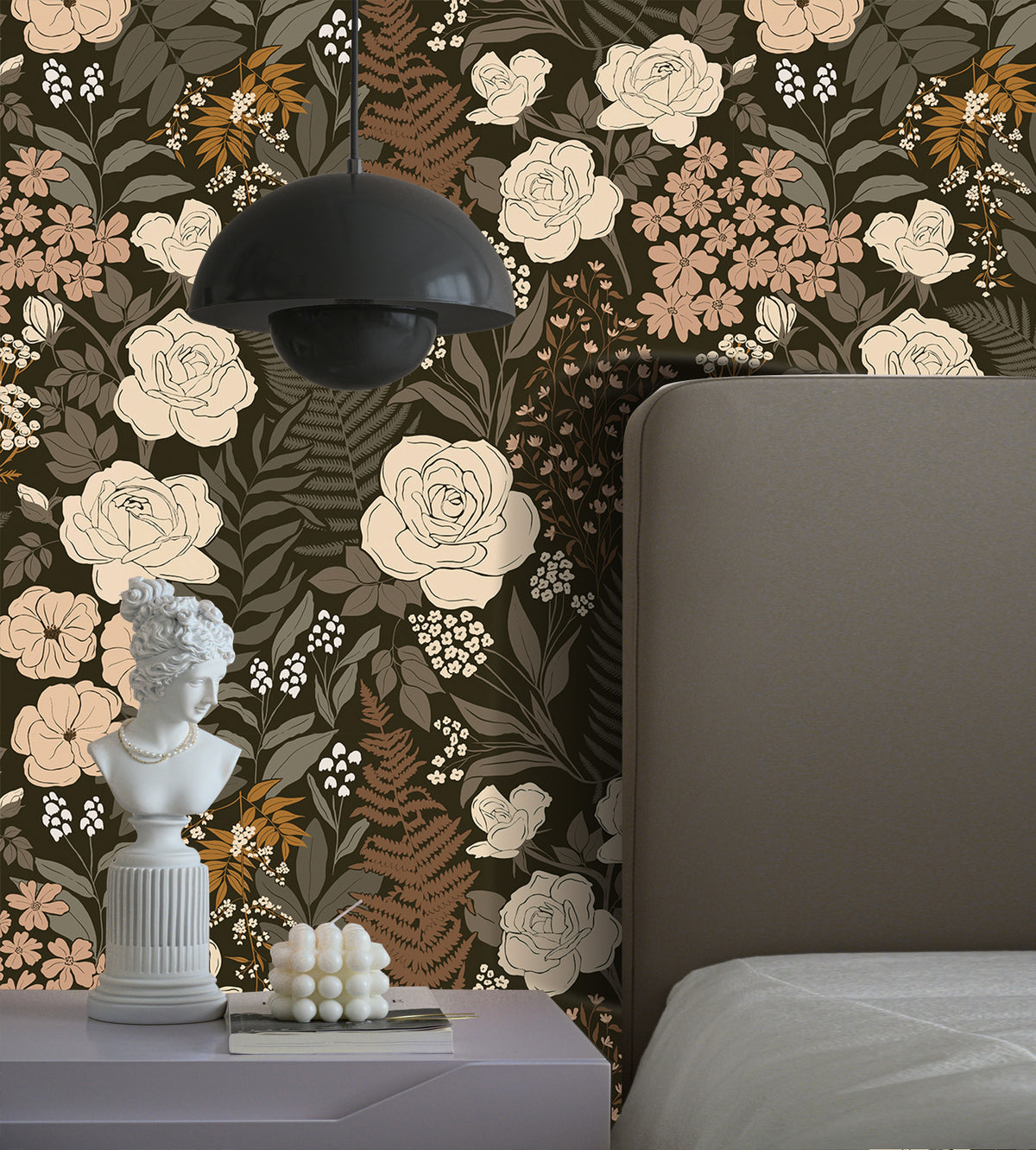 Haokhome muted earthy floral peel and stick wallpaper for warm cottage bedroom accent wall`