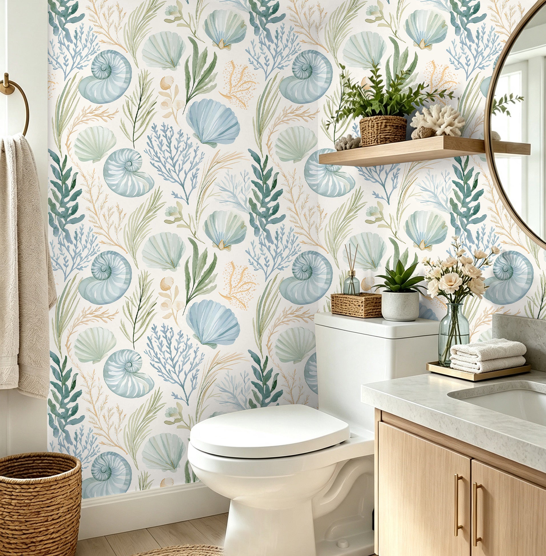 Haokhome nautical peel and stick wallpaper for powder room bathroom makeover